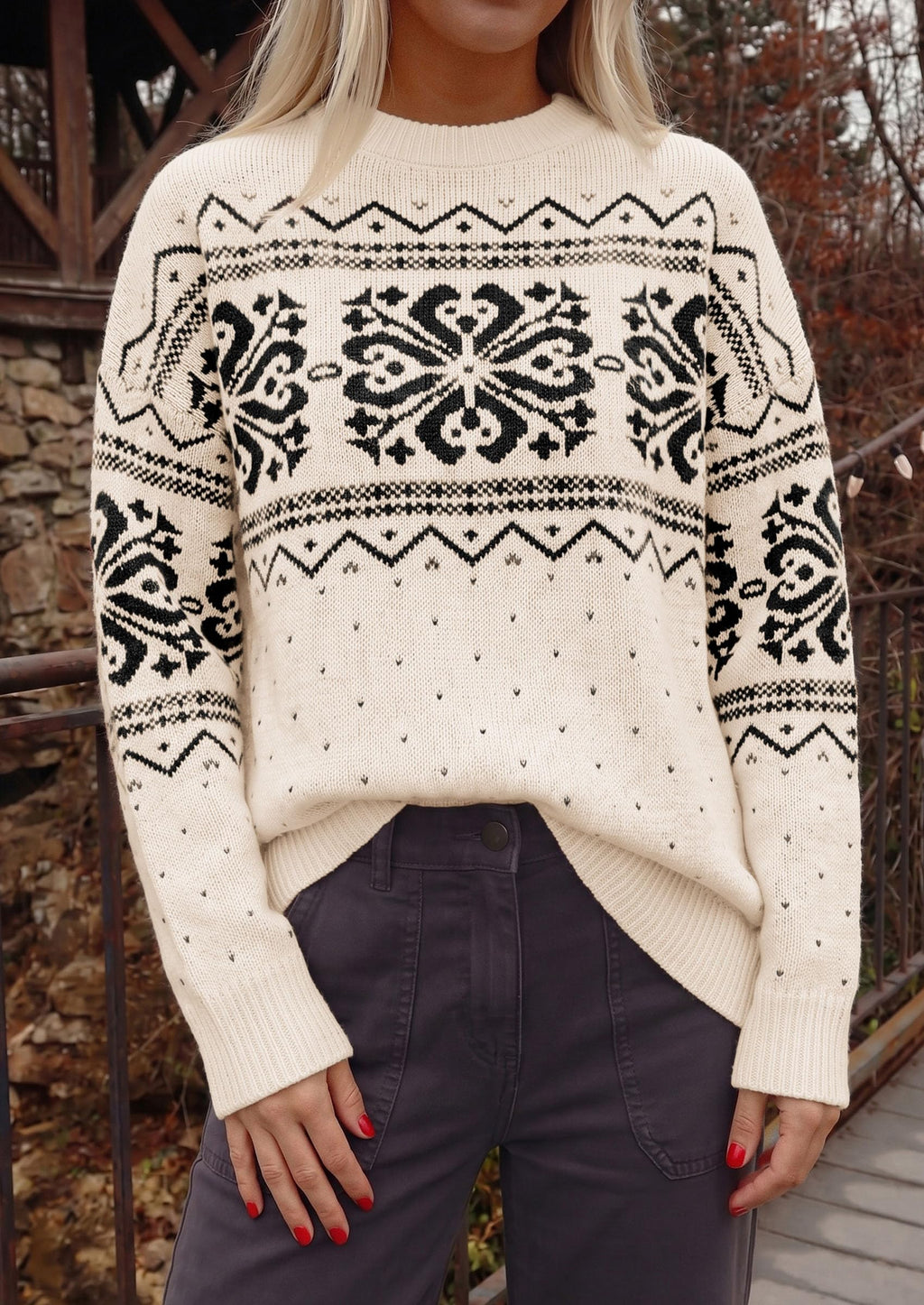 PRETTYGARDEN Women's Fair Isle Oversized Sweater | Relaxed Fit, Soft Cozy Knit, Long Sleeve Pullover, Crew Neck, Going Out Tops, Fall Holiday Outfits, Winter Fashion Clothing