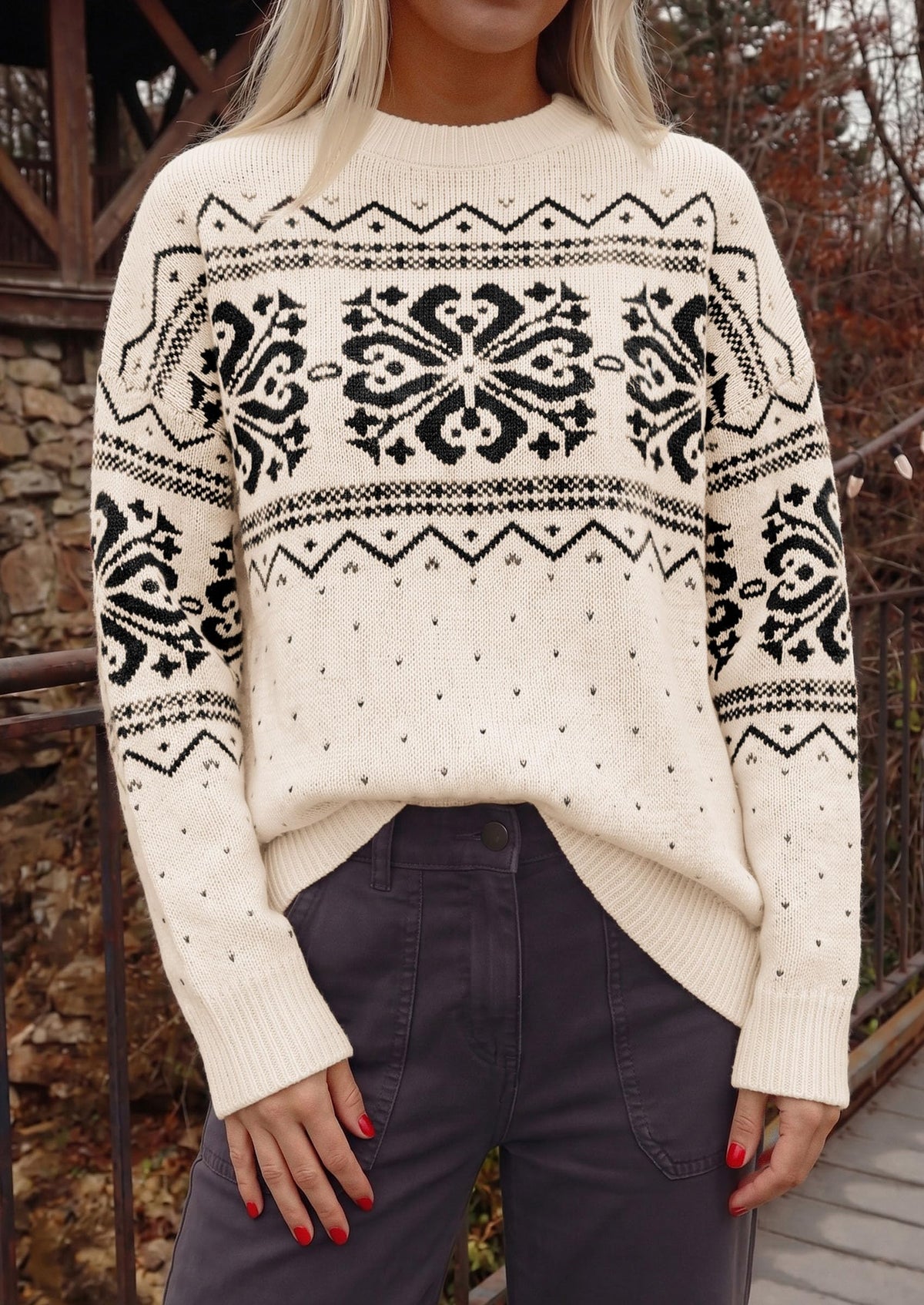 PRETTYGARDEN Women's Fair Isle Oversized Sweater | Relaxed Fit, Soft Cozy Knit, Long Sleeve Pullover, Crew Neck, Going Out Tops, Fall Holiday Outfits, Winter Fashion Clothing