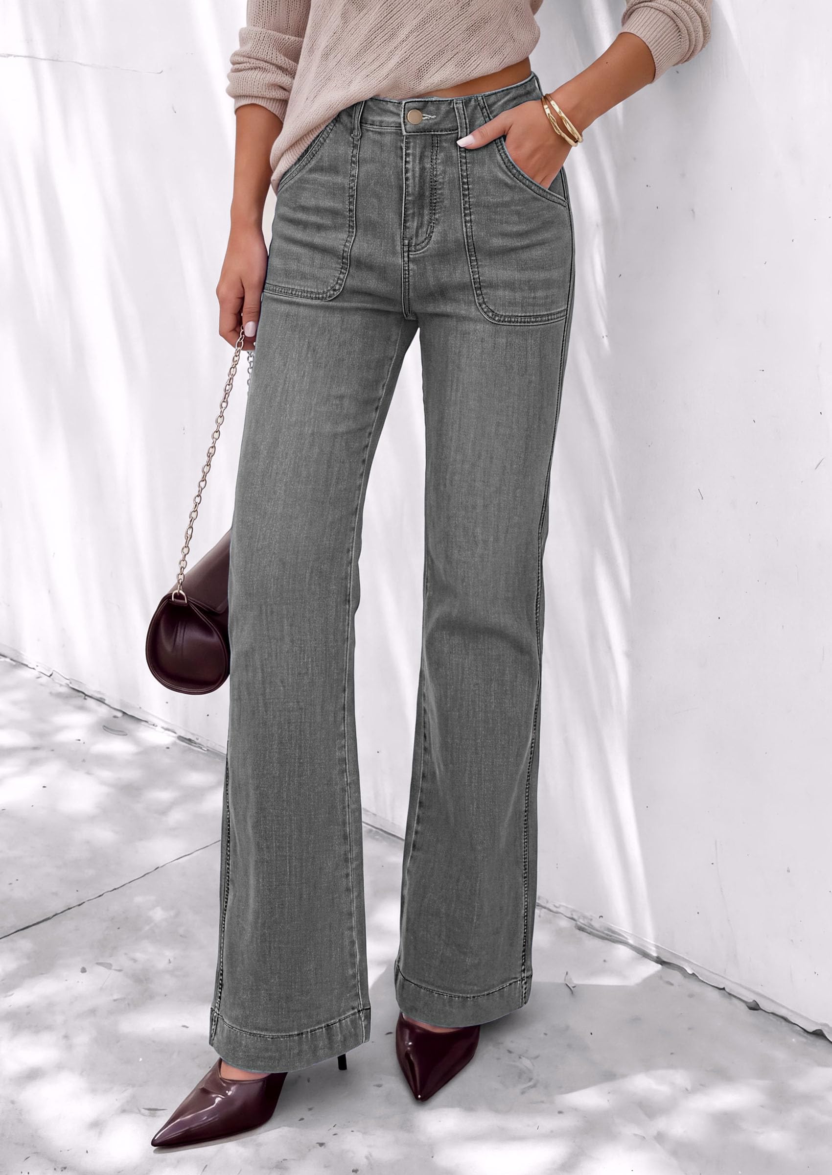 PRETTYGARDEN Womens High Waisted Wide Leg Jeans Demin Pants