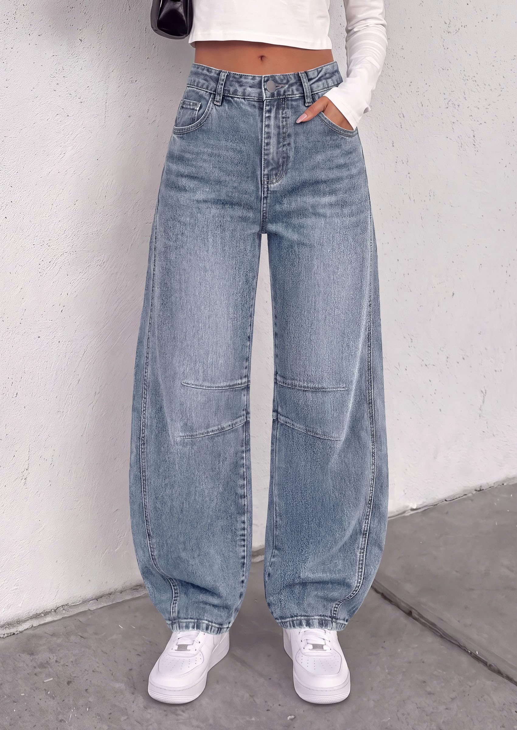 PRETTYGARDEN Women's Barrel Baggy Jeans High Waisted Pants