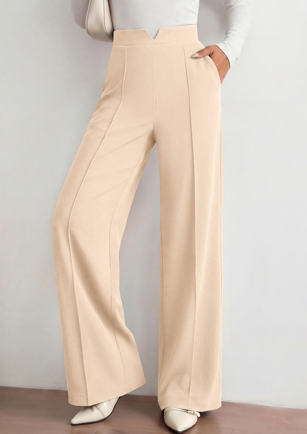 PRETTYGARDEN Women's Dressy Casual Wide Leg Palazzo Pants | V Notch High Waist, Soft Stretchy Knit Flowy Long Lounge Trousers, Casual Daily Office Work Outfits, 2026 Fall Clothes