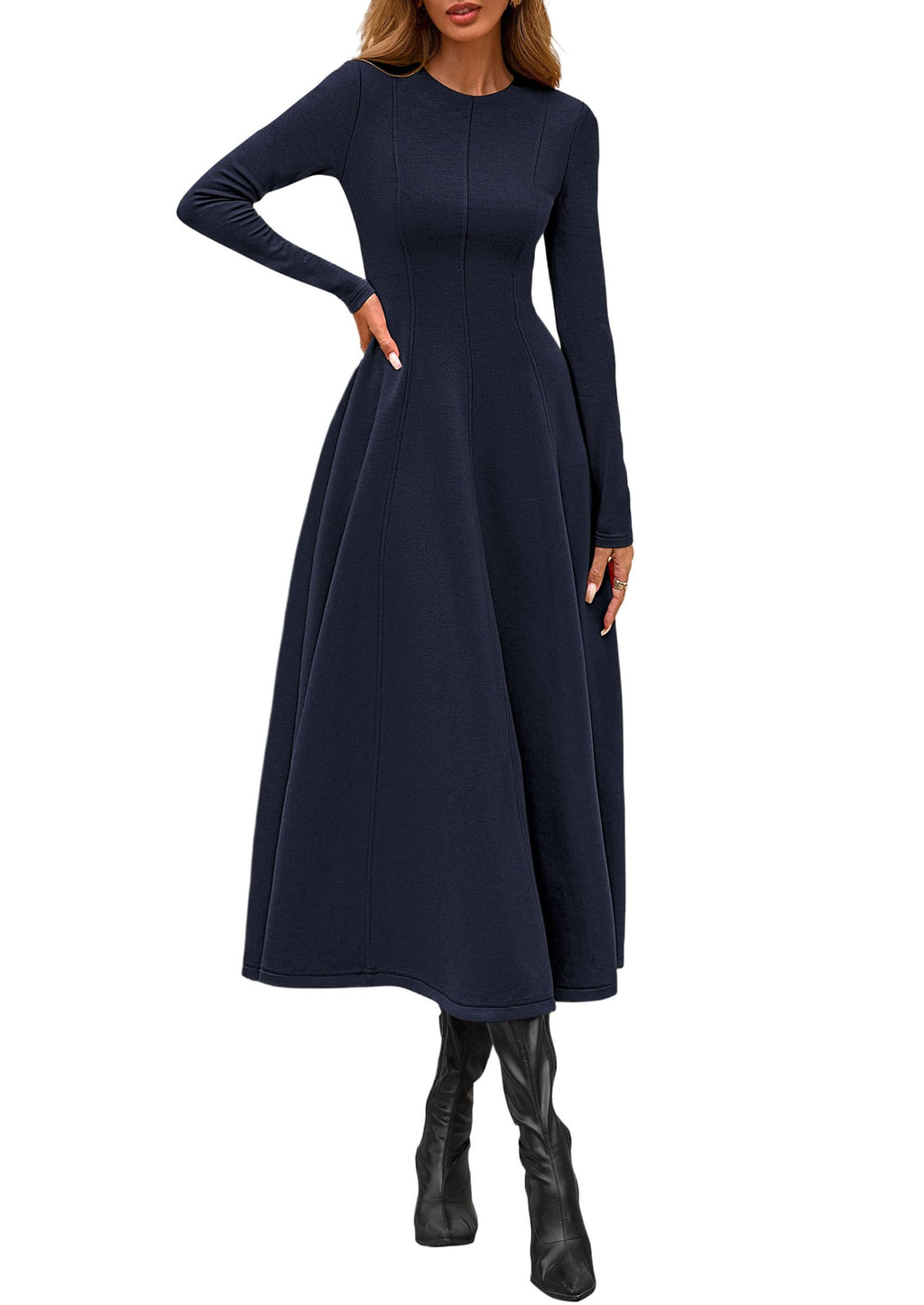 PRETTYGARDEN Cocktail Dresses for Women  Elegant Classy Fall Long Sleeve Midi A Line Flowy Modest Winter Party Dress