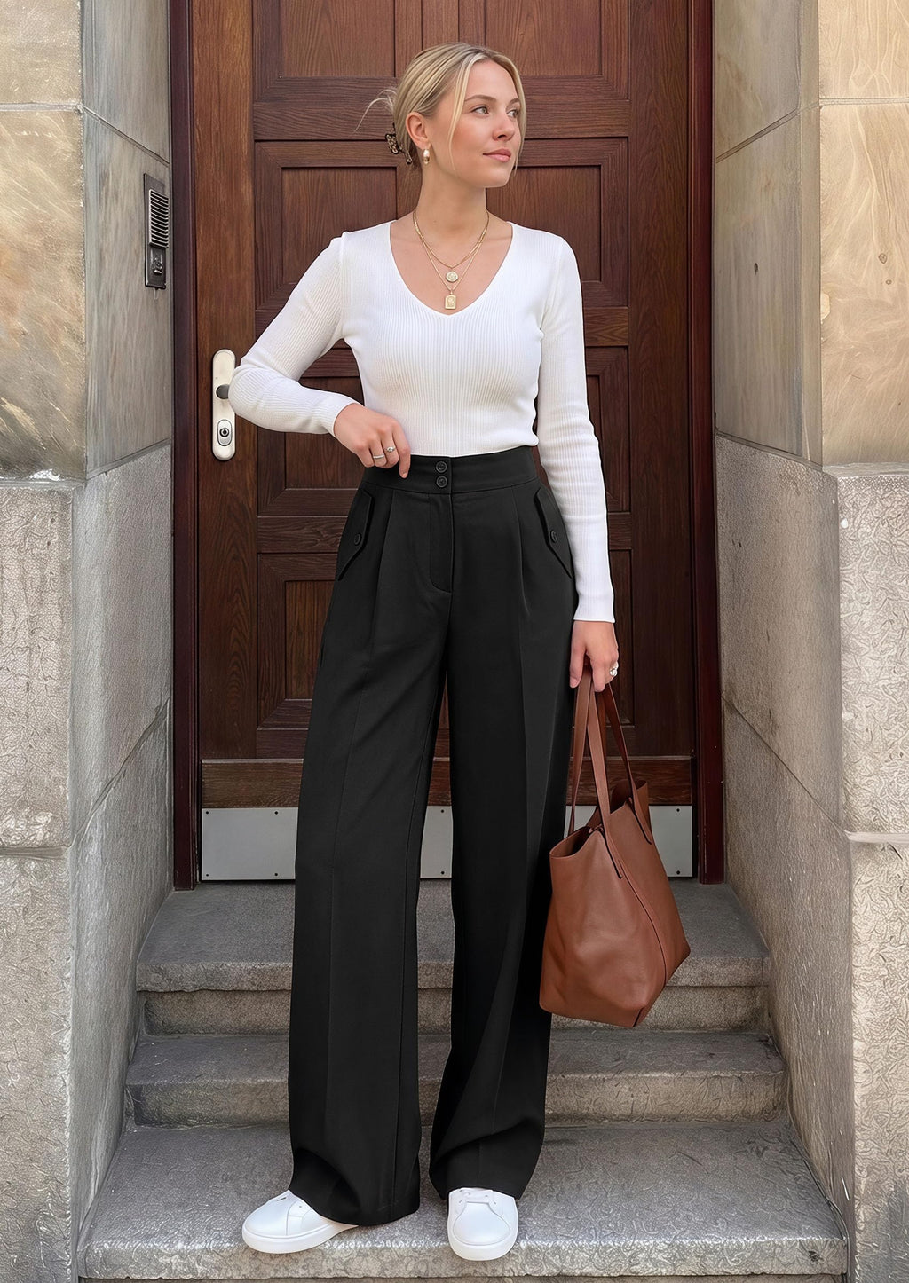 PRETTYGARDEN Women's Wide Leg Work Dress Pants Trousers | Palazzo Pant with Pockets, Lightweight Flowy, High Elastic Waistband, Office Wear, Business Casual Outfits, Fashion Clothing