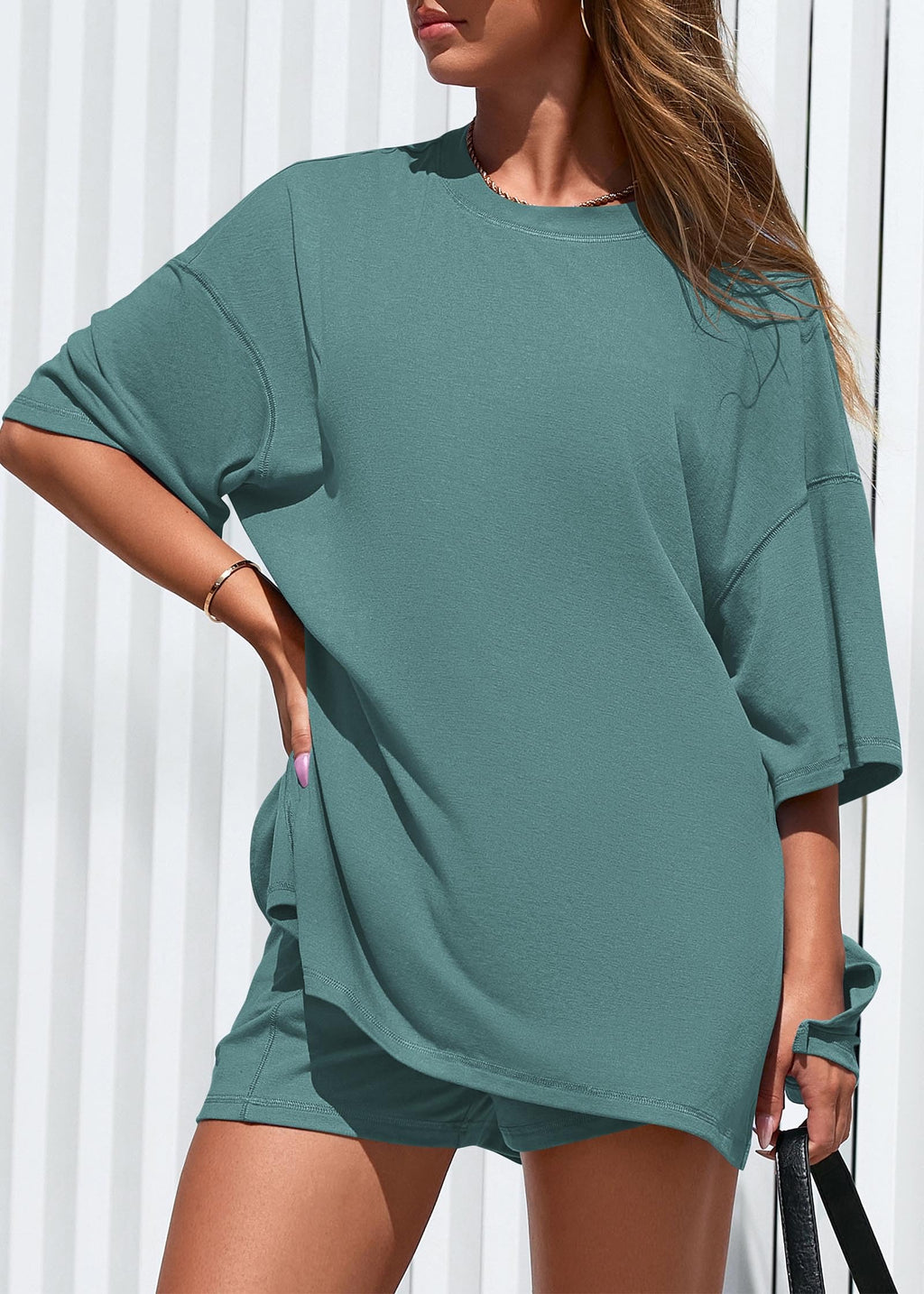 FreshPretty 2 Piece Sets for Women Summer Lounge Sets Casual Oversized Tshirts Shorts Matching Airport Travel Outfits Postpartum
