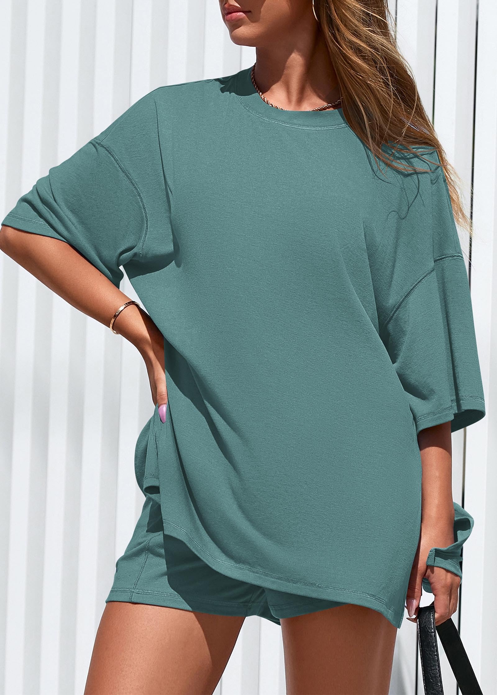 FreshPretty 2 Piece Sets for Women Summer Lounge Sets Casual Oversized Tshirts Shorts Matching Airport Travel Outfits Postpartum