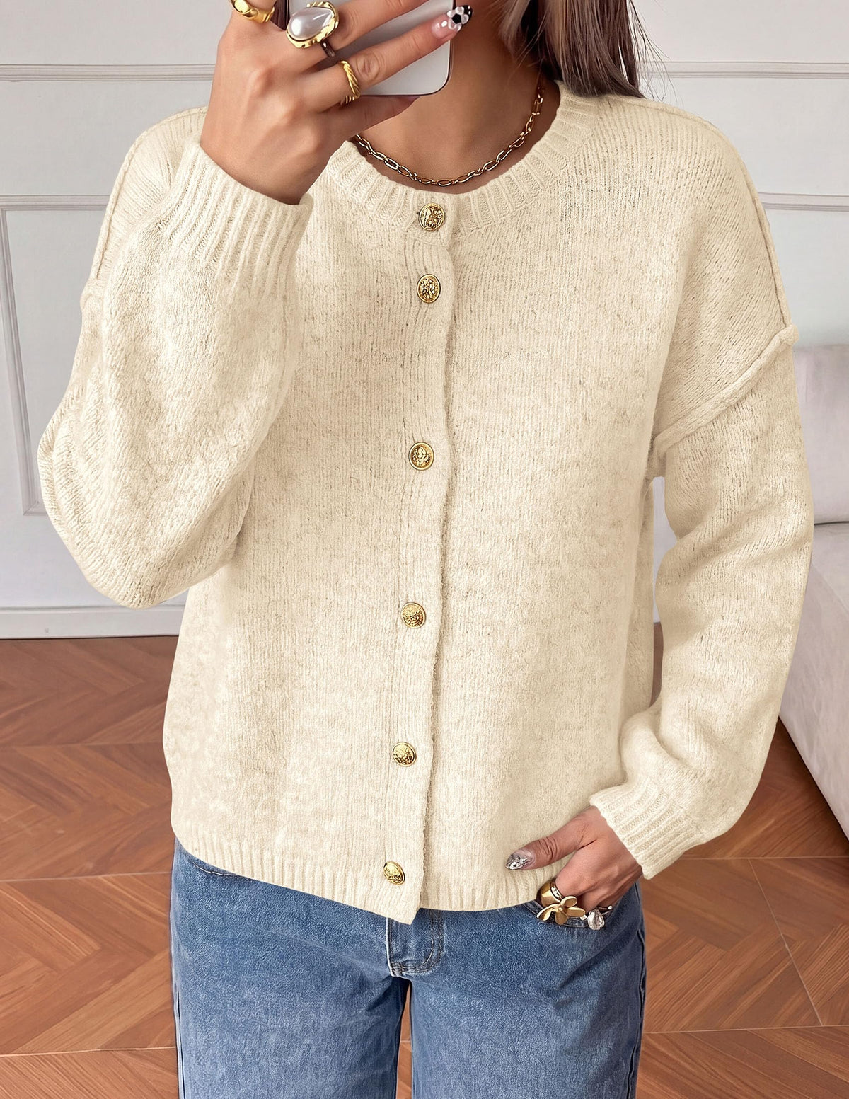 PRETTYGARDEN Women's Button up Chunky Knit Cardigan Sweaters Crew Neck, Long Sleeve, Oversized Sweaters, Relaxed Fit, Soft Cozy Casual Outerwear, Fall Outfits, Winter Fashion Clothing