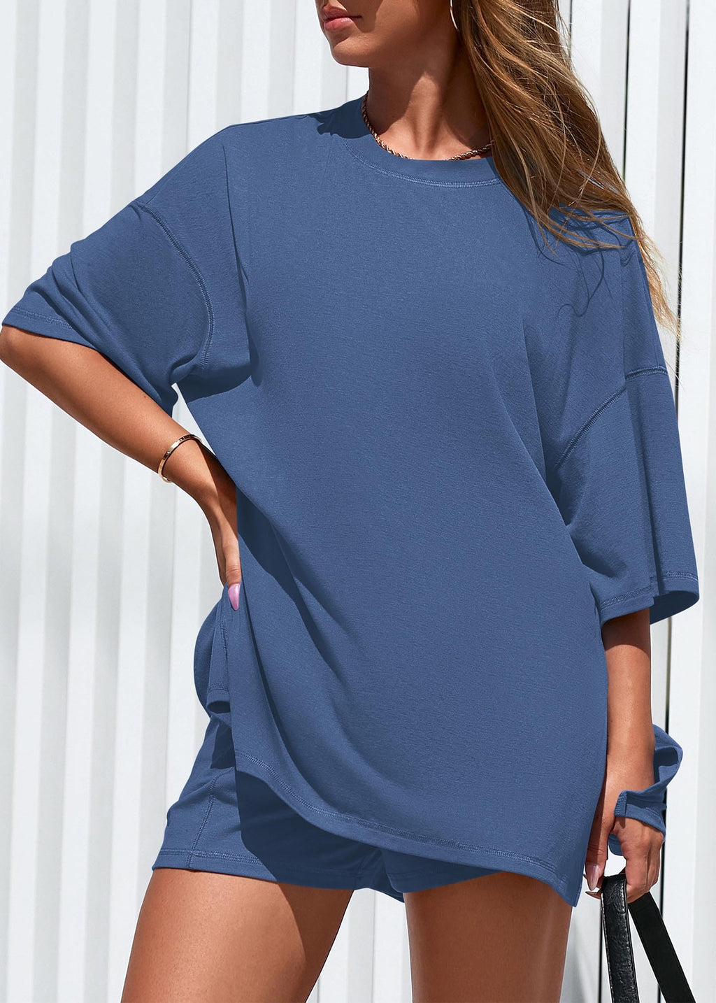 FreshPretty 2 Piece Sets for Women Summer Lounge Sets Casual Oversized Tshirts Shorts Matching Airport Travel Outfits Postpartum