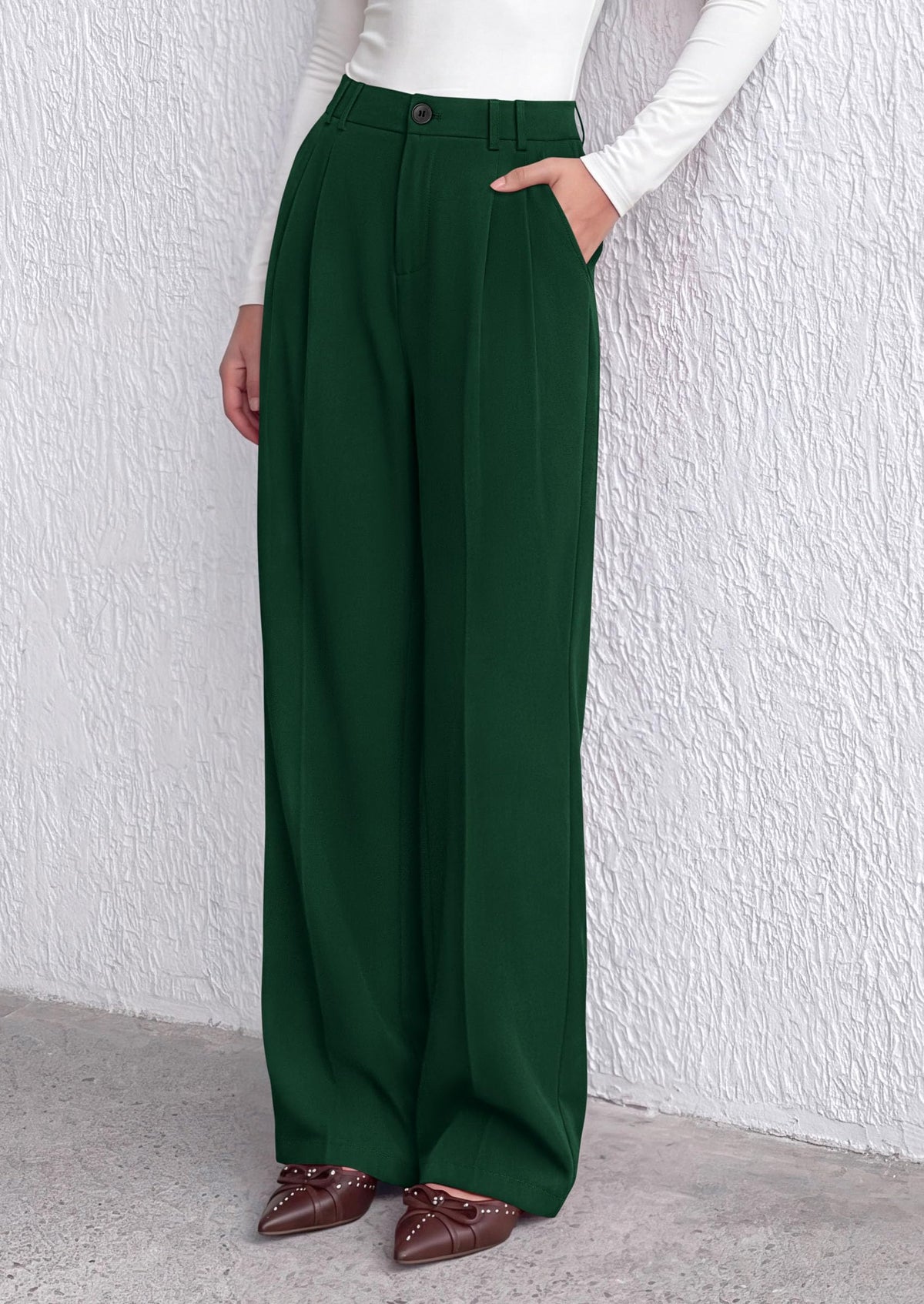 PRETTYGARDEN Women's Dress Pants Wide Leg Flowy Trousers High Waisted Palazzo Pants, Pleated Front, Side Pockets, Work Office Wear, Business Casual Outfits, Fall Fashion Clothing