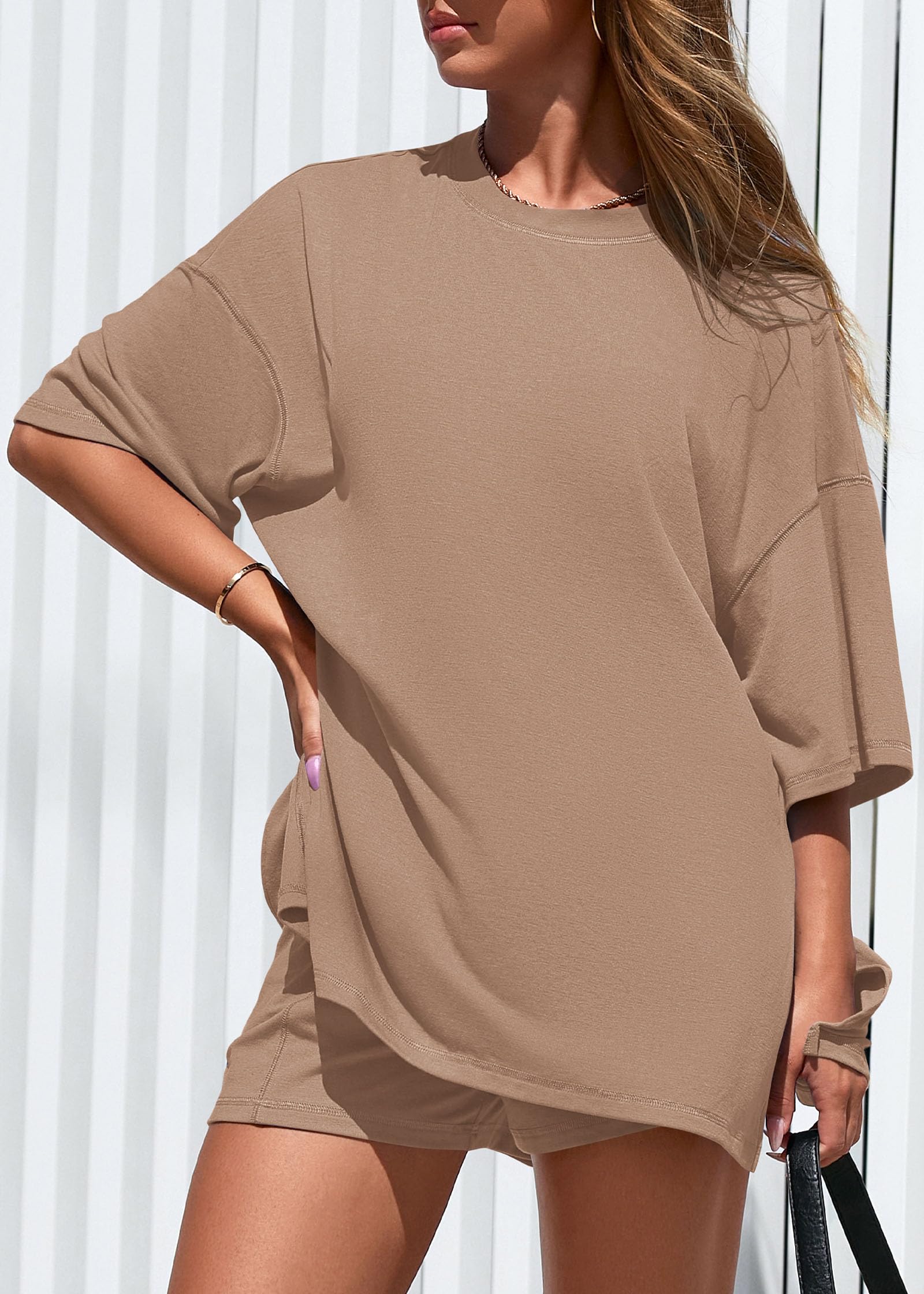 FreshPretty 2 Piece Sets for Women Summer Lounge Sets Casual Oversized Tshirts Shorts Matching Airport Travel Outfits Postpartum
