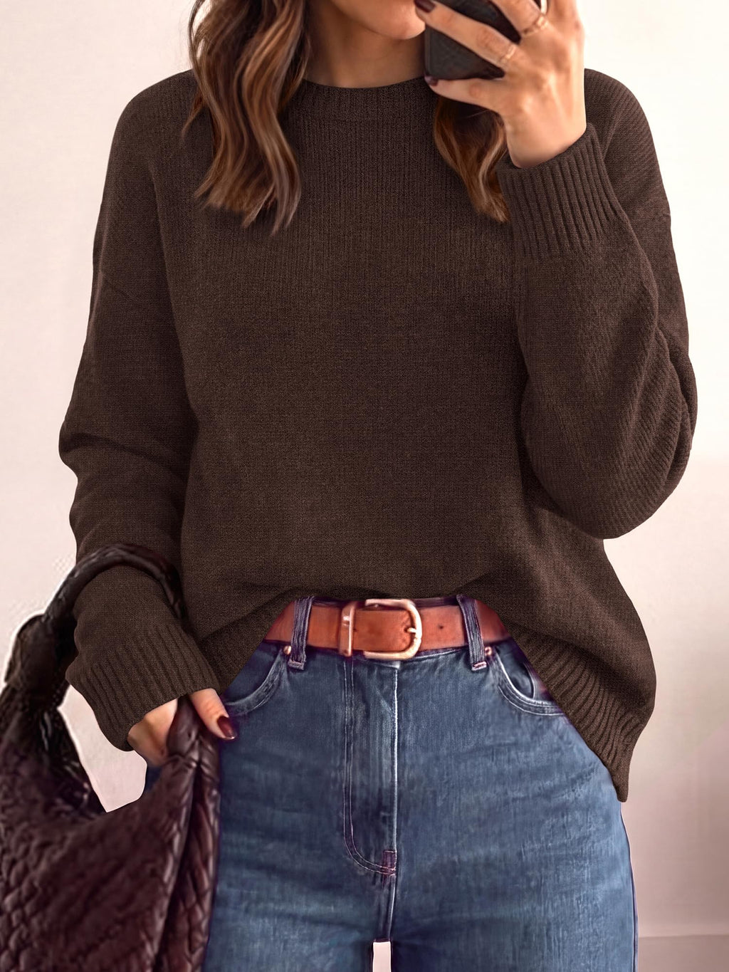 BTFBM Oversized Sweaters for Women Fall Clothes Crewneck Winter Outfits Drop Shoulder Tunics, Long Sleeve Pullover Tops, Loose Fit Tunic Tops, Casual Cozy Fashion Clothing, Going Out Outfits