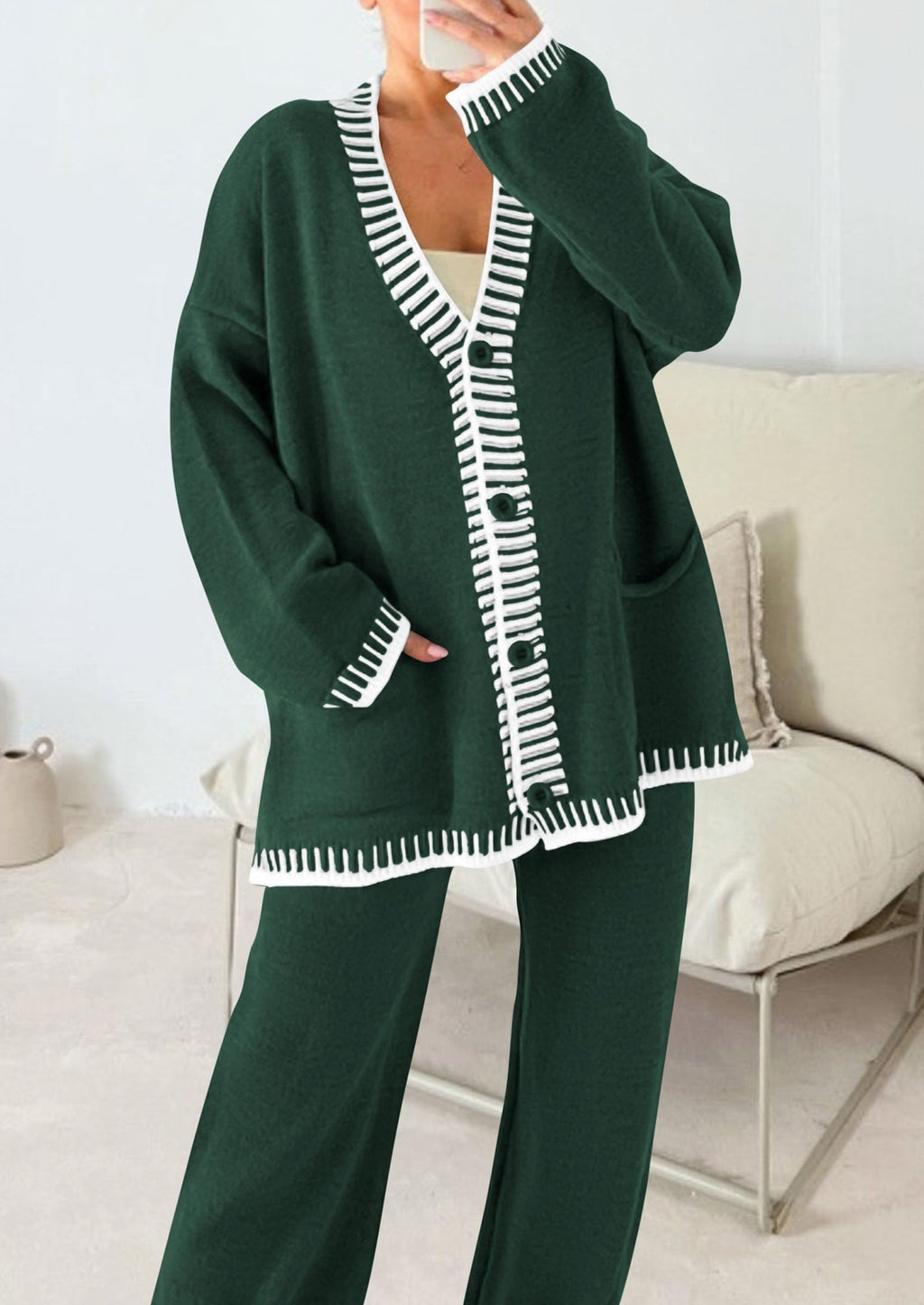 PRETTYGARDEN Lounge Sets for Women Fall Loungewear 2 Piece Outfits Cardigan Sweaters Track Suit Matching Winter Clothing