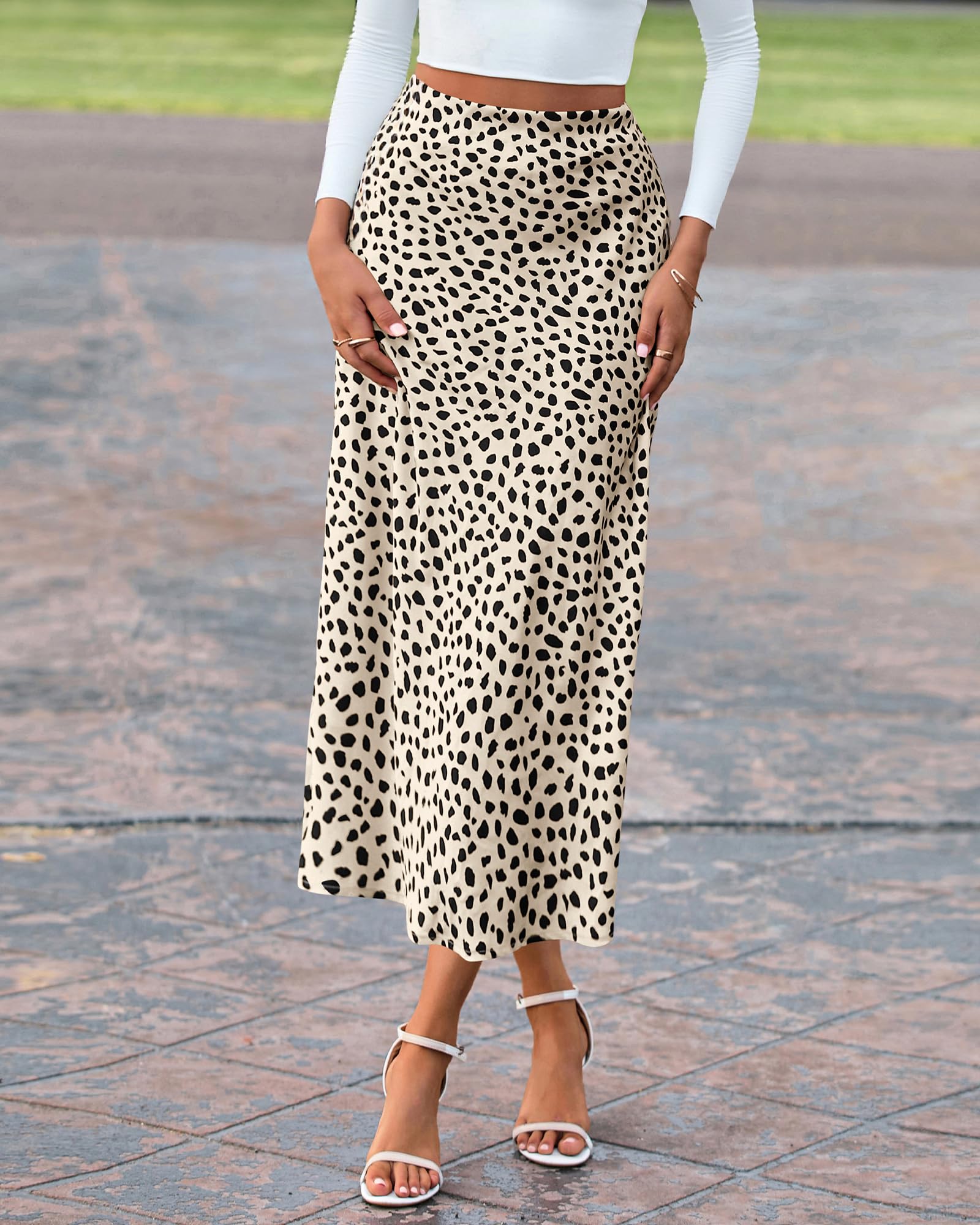 FreshPretty Satin Skirts for Women Trendy Spring Summer High Waisted Leopard Print Cocktail Wedding Long Silk Midi Skirt