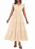 BTFBM Womens Summer Maxi Dress  Spring Boho Vacation Ruffle Flutter Short Sleeve A Line Tiered Flowy Dresses Pockets