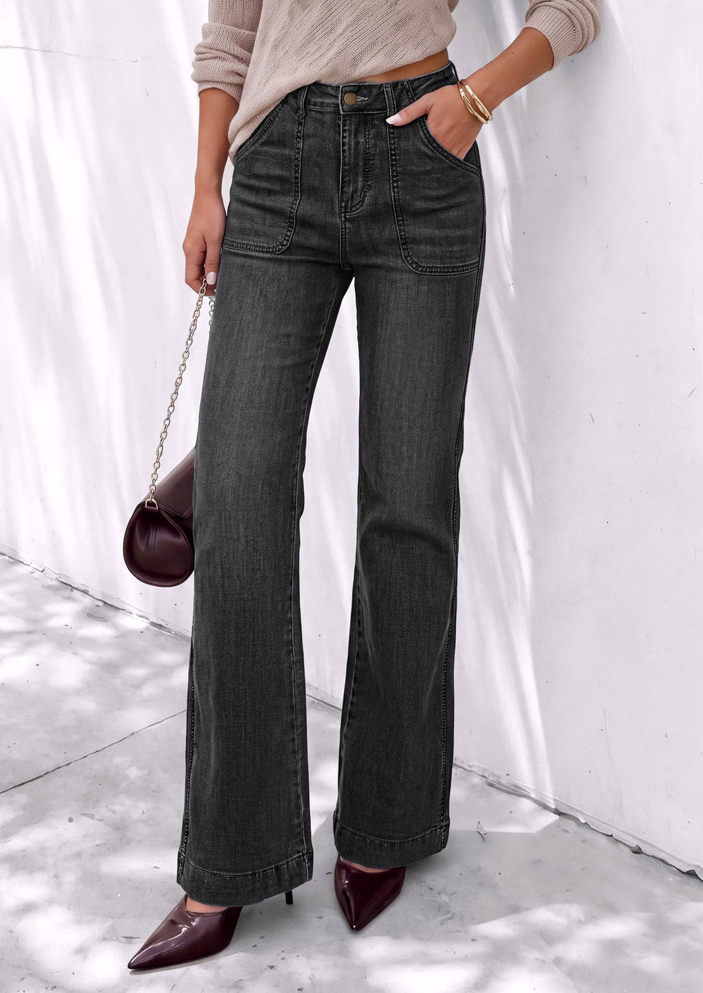 PRETTYGARDEN Womens High Waisted Wide Leg Jeans Demin Pants