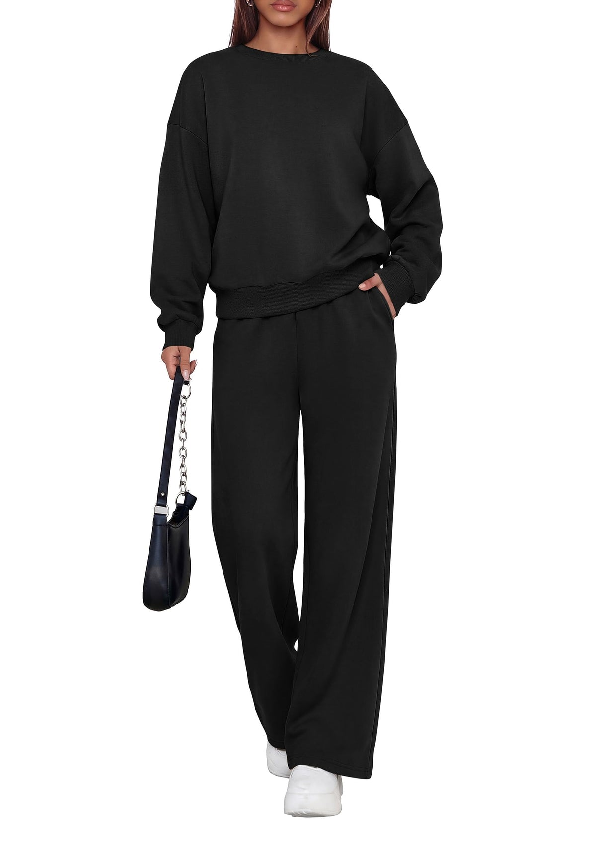 PRETTYGARDEN 2 Piece Lounge Sets for Women Casual Sweatsuits | Soft Fleece Lining,Crew Neck Oversized Sweatshirt & Wide Leg Pants,Workout Airport Matching Set Tracksuit,Fall Winter Outfits