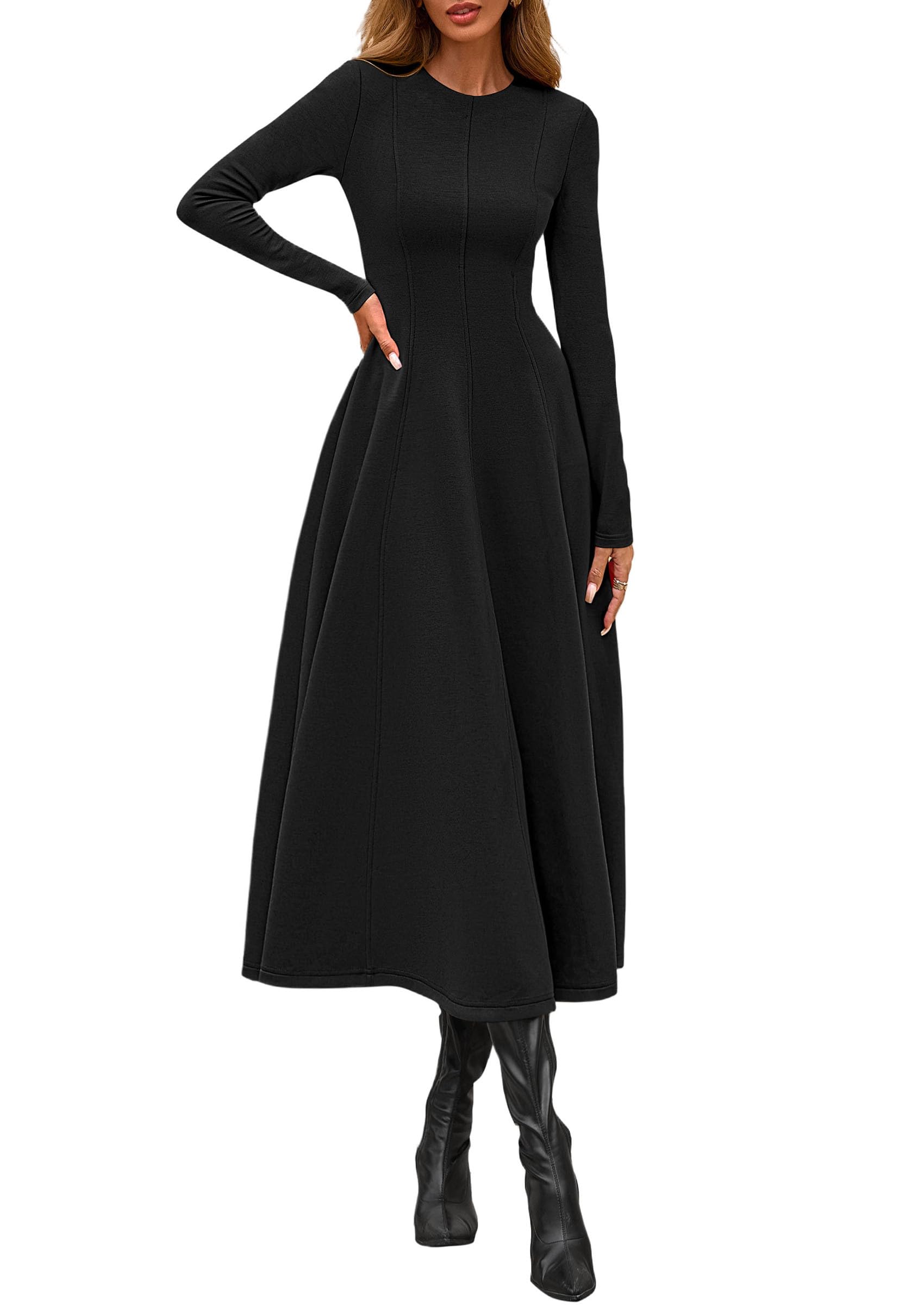 PRETTYGARDEN Cocktail Dresses for Women  Elegant Classy Fall Long Sleeve Midi A Line Flowy Modest Winter Party Dress