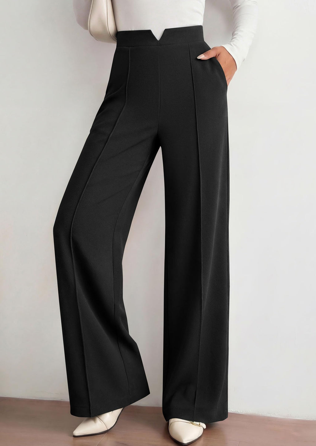 PRETTYGARDEN Women's Dressy Casual Wide Leg Palazzo Pants | V Notch High Waist, Soft Stretchy Knit Flowy Long Lounge Trousers, Casual Daily Office Work Outfits, 2026 Fall Clothes