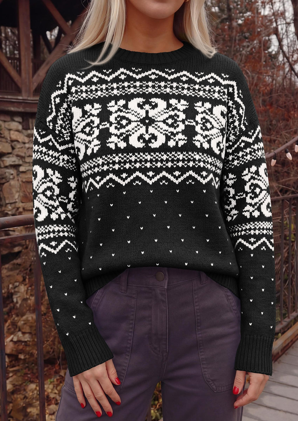 PRETTYGARDEN Women's Fair Isle Oversized Sweater | Relaxed Fit, Soft Cozy Knit, Long Sleeve Pullover, Crew Neck, Going Out Tops, Fall Holiday Outfits, Winter Fashion Clothing