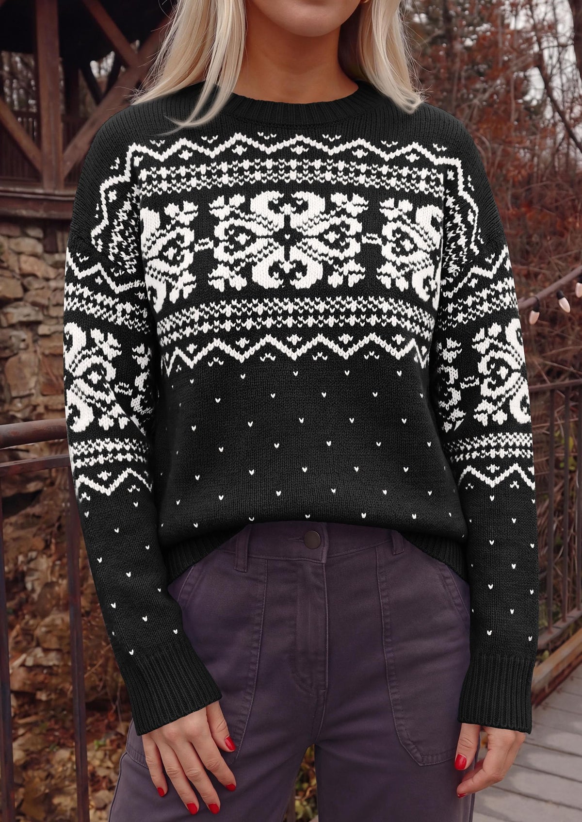 PRETTYGARDEN Women's Fair Isle Oversized Sweater | Relaxed Fit, Soft Cozy Knit, Long Sleeve Pullover, Crew Neck, Going Out Tops, Fall Holiday Outfits, Winter Fashion Clothing