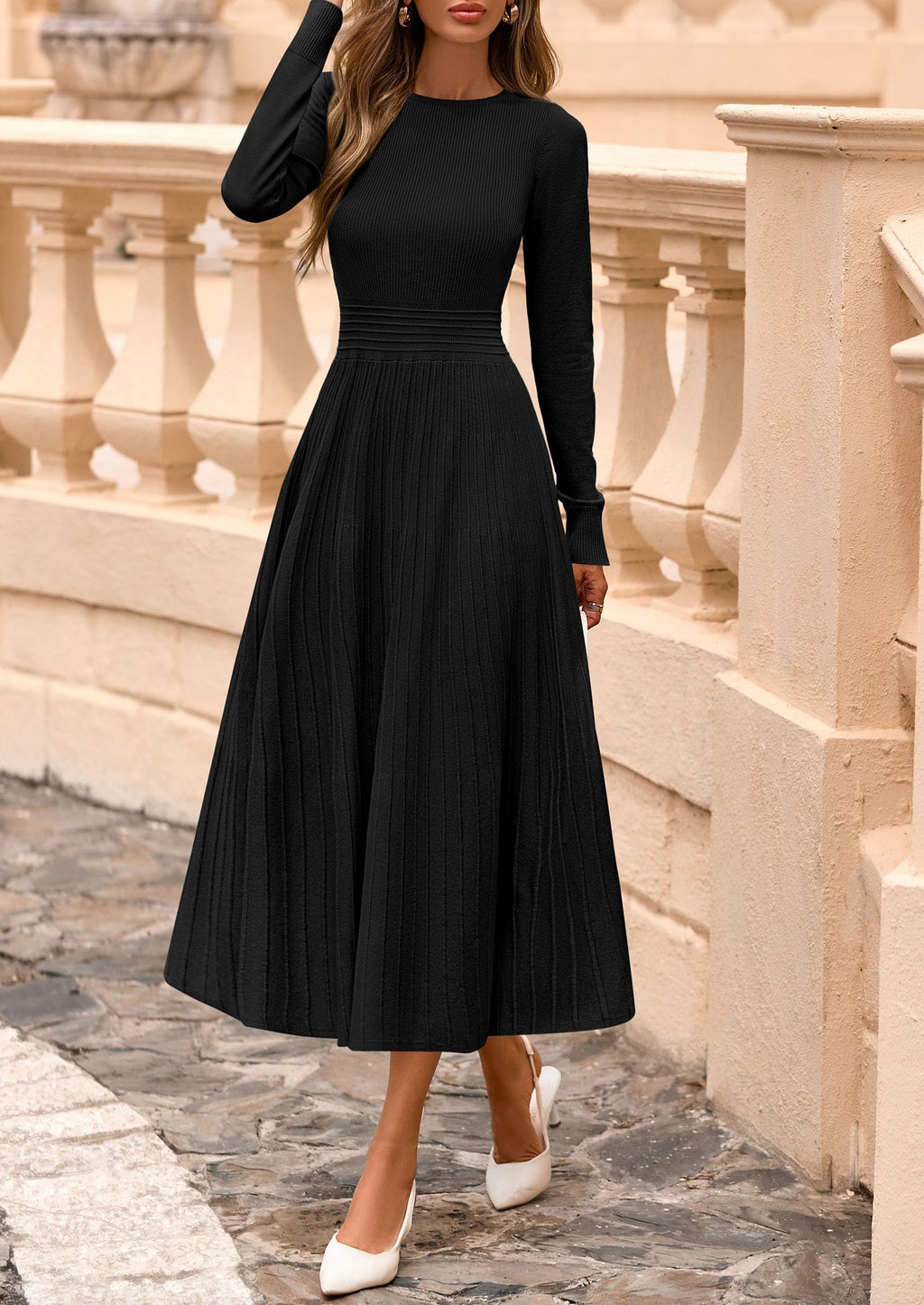 PRETTYGARDEN Womens Sweater Dress  Long Sleeve Elegant Knit A Line Fall Wedding Guest Cocktail Midi Winter Dresses