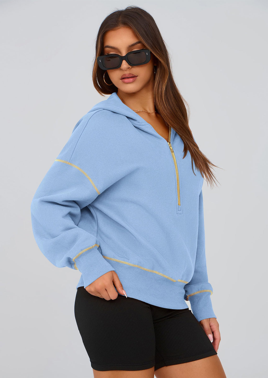 PRETTYGARDEN Women's  Fall Hooded Sweatshirts Long Sleeve Half Zip Cropped Hoodies Pullover Winter Fashion Clothes