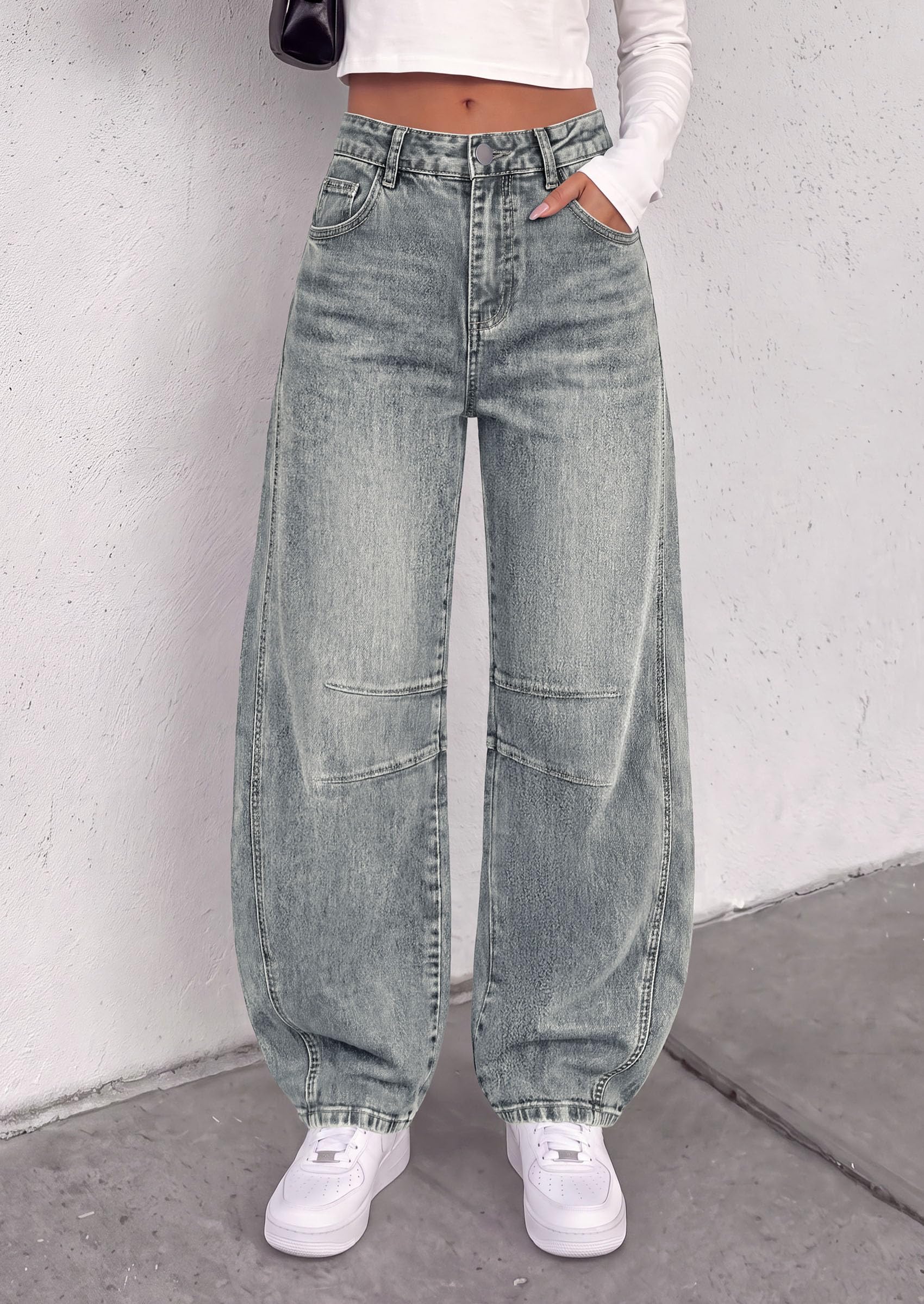 PRETTYGARDEN Women's Barrel Baggy Jeans High Waisted Pants