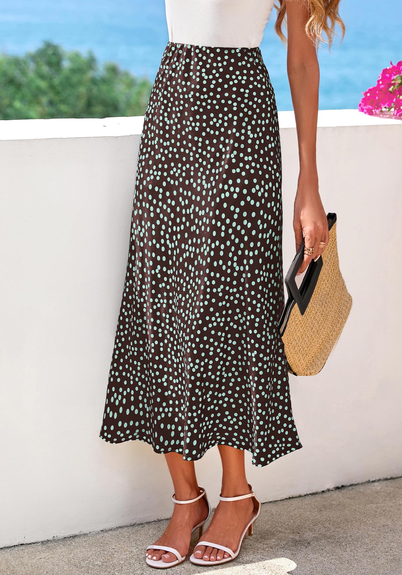 FreshPretty Satin Skirts for Women Trendy Spring Summer High Waisted Leopard Print Cocktail Wedding Long Silk Midi Skirt
