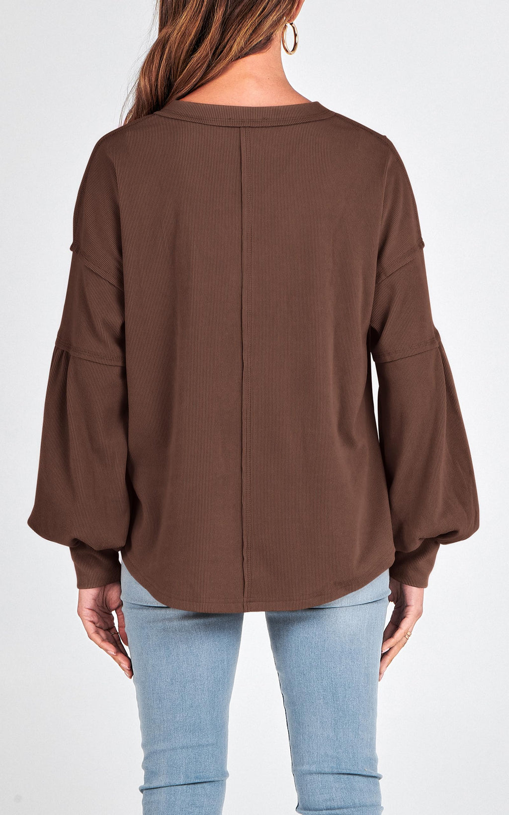 FreshPretty Womens Fall Fashion Long Sleeve Shirts Casual V Neck Ribbed Knit Blouses Pullover Trendy Loose Fit Tunic Tops