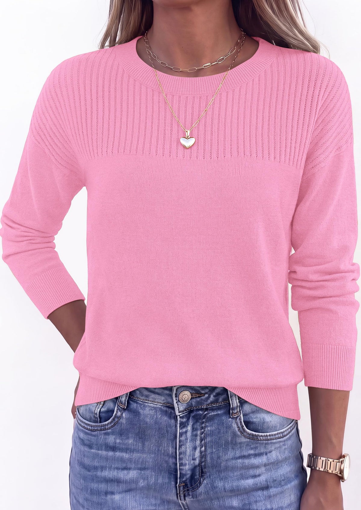 PRETTYGARDEN Sweaters for Women Fall Crewneck Knit Cropped Sweater Soft Cozy Relaxed Fit Long Sleeve Lightweight Basic Pullover Top, Winter Business Casual