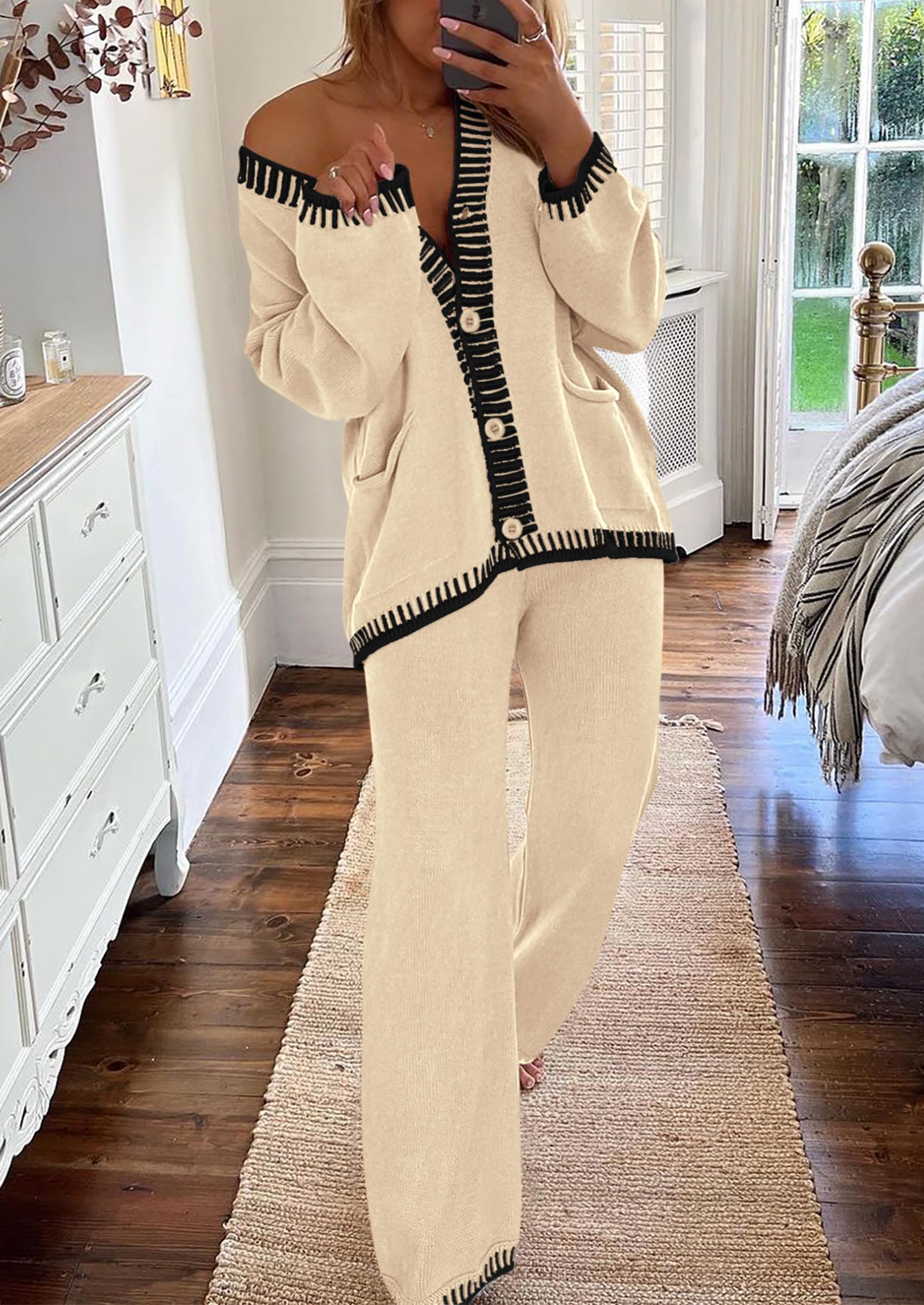 PRETTYGARDEN Lounge Sets for Women Fall Loungewear 2 Piece Outfits Cardigan Sweaters Track Suit Matching Winter Clothing