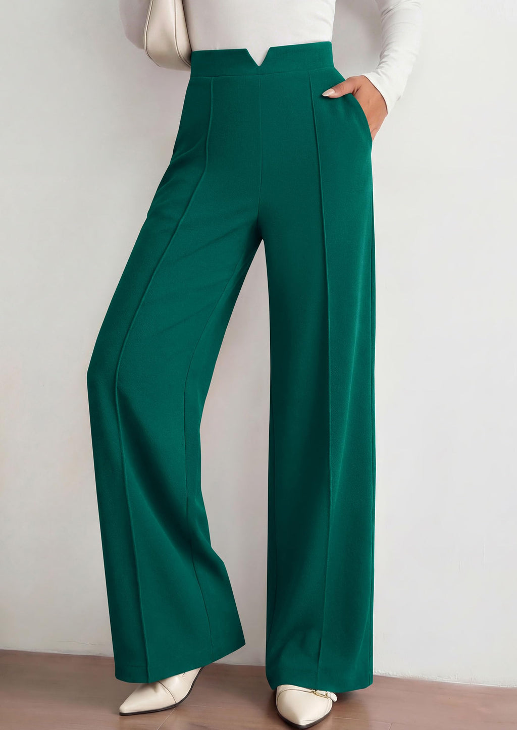 PRETTYGARDEN Women's Dressy Casual Wide Leg Palazzo Pants | V Notch High Waist, Soft Stretchy Knit Flowy Long Lounge Trousers, Casual Daily Office Work Outfits, 2026 Fall Clothes