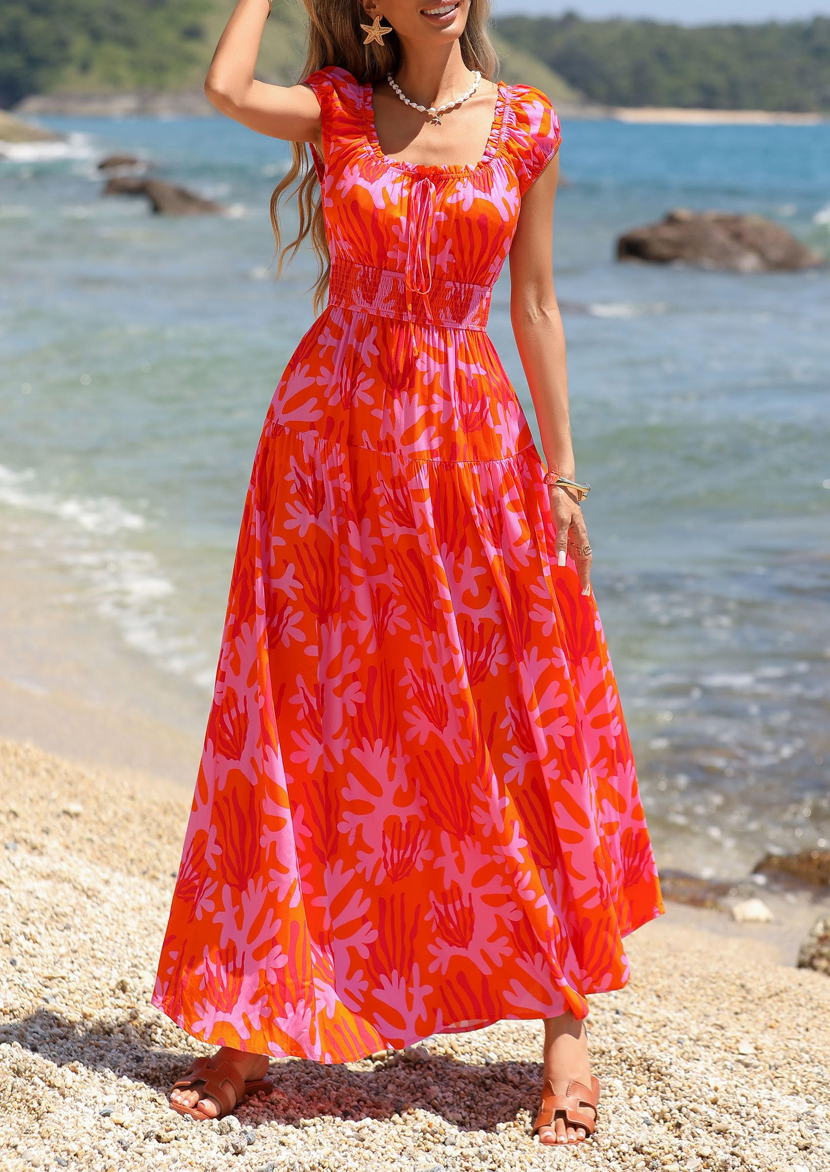 PRETTYGARDEN Boho Maxi Dresses for Women  Summer Floral Wedding Guest Dress Resort Wear Spring Long Flowy Beach Sundress