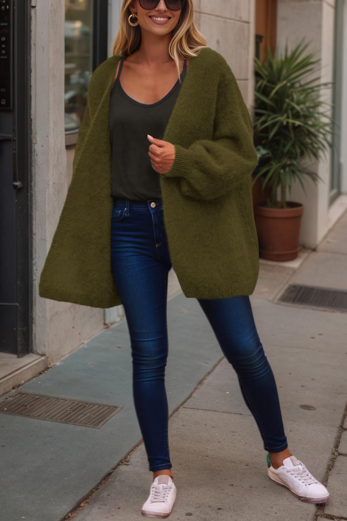 FreshPretty Women Open Front Slouchy Cozy Chunky Knit Cardigans,Fall Fashion Long Sleeve Drop Shoulder Soft Oversized Sweaters,Cute Long Cardigan Winter Clothing,Spring Trendy Outerwear