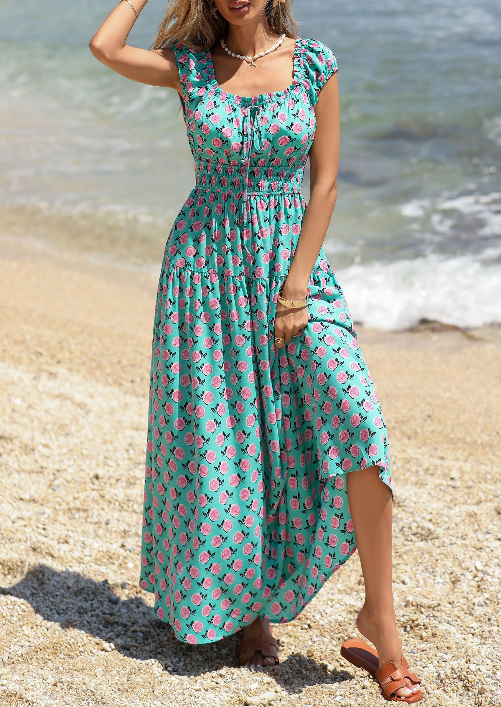 PRETTYGARDEN Boho Maxi Dresses for Women  Summer Floral Wedding Guest Dress Resort Wear Spring Long Flowy Beach Sundress