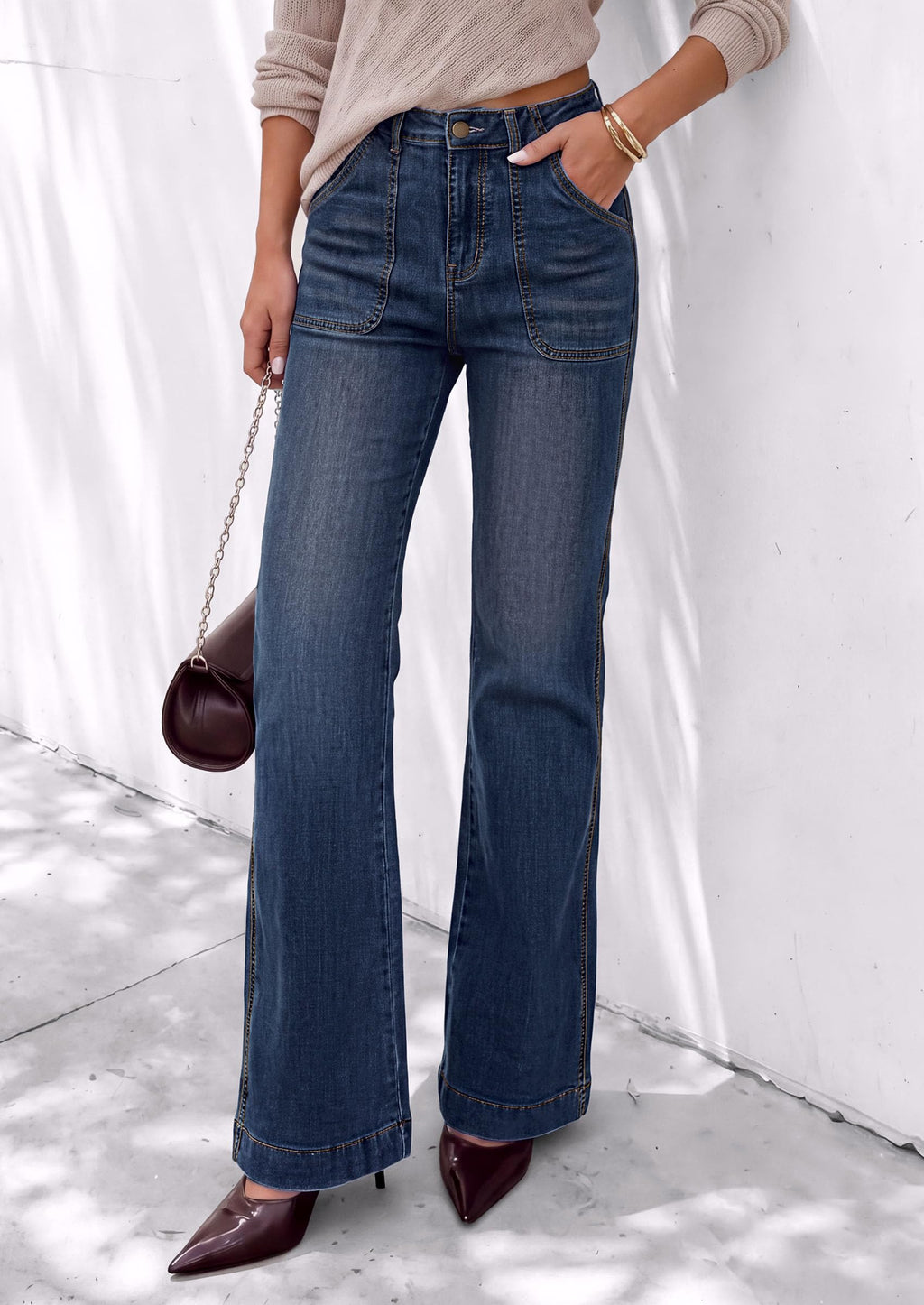 PRETTYGARDEN Womens High Waisted Wide Leg Jeans Demin Pants