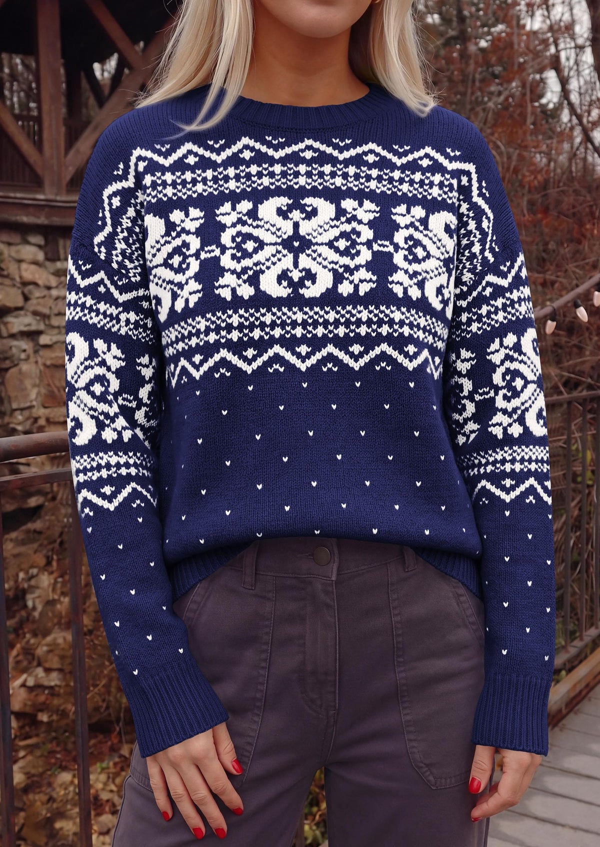 PRETTYGARDEN Women's Fair Isle Oversized Sweater | Relaxed Fit, Soft Cozy Knit, Long Sleeve Pullover, Crew Neck, Going Out Tops, Fall Holiday Outfits, Winter Fashion Clothing