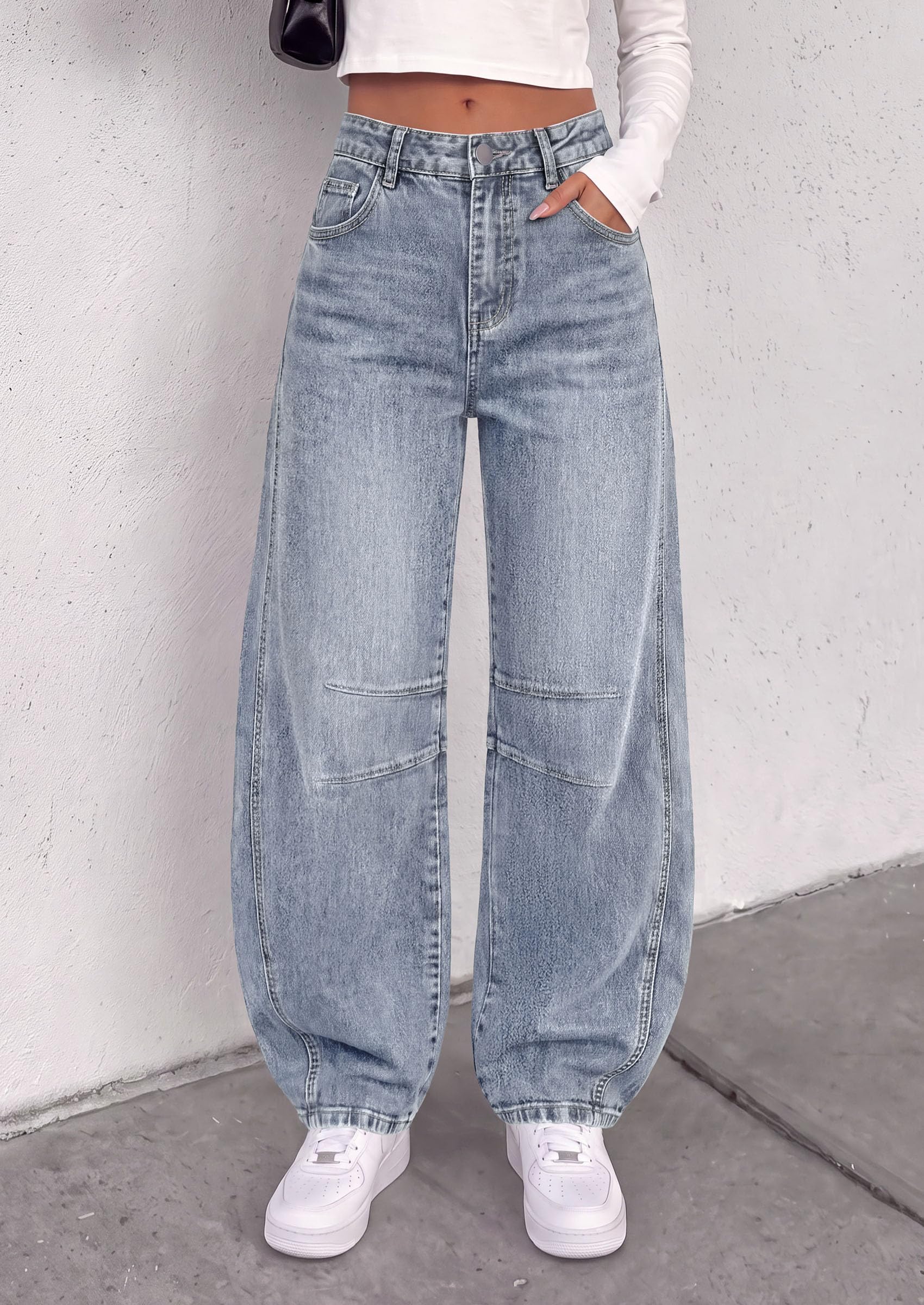PRETTYGARDEN Women's Barrel Baggy Jeans High Waisted Pants