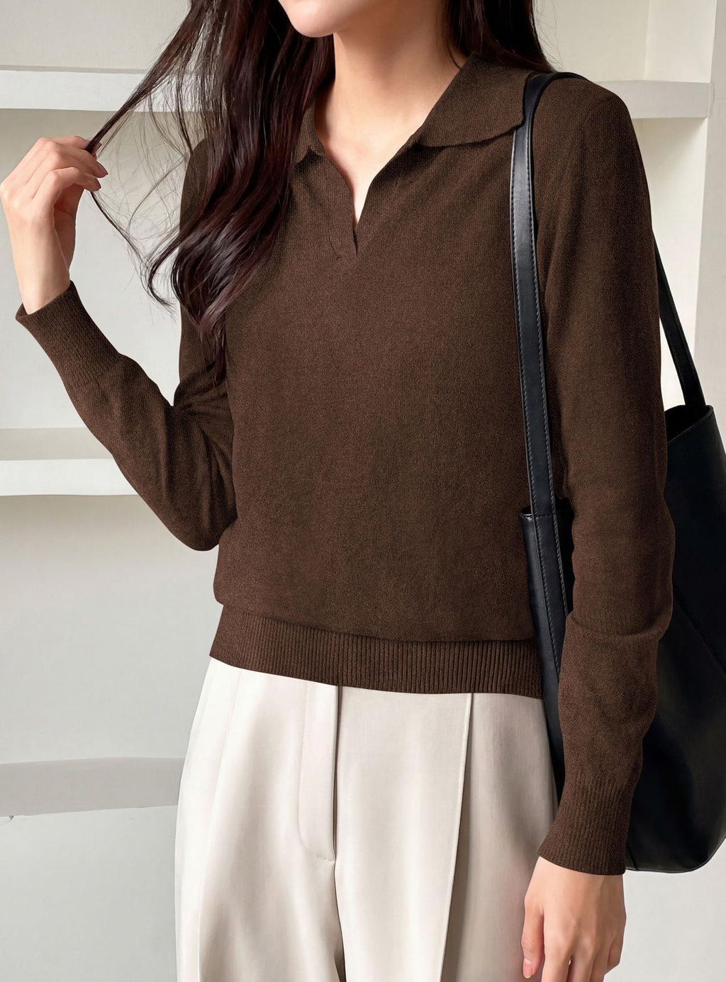 PRETTYGARDEN Womens Long Sleeve Collared Polo Sweater | Breathable Soft Ribbed Knit, Lapel V Neck Pullover Sweaters, Business Casual Work Office Tops, 2026 Trendy Fall Outfits