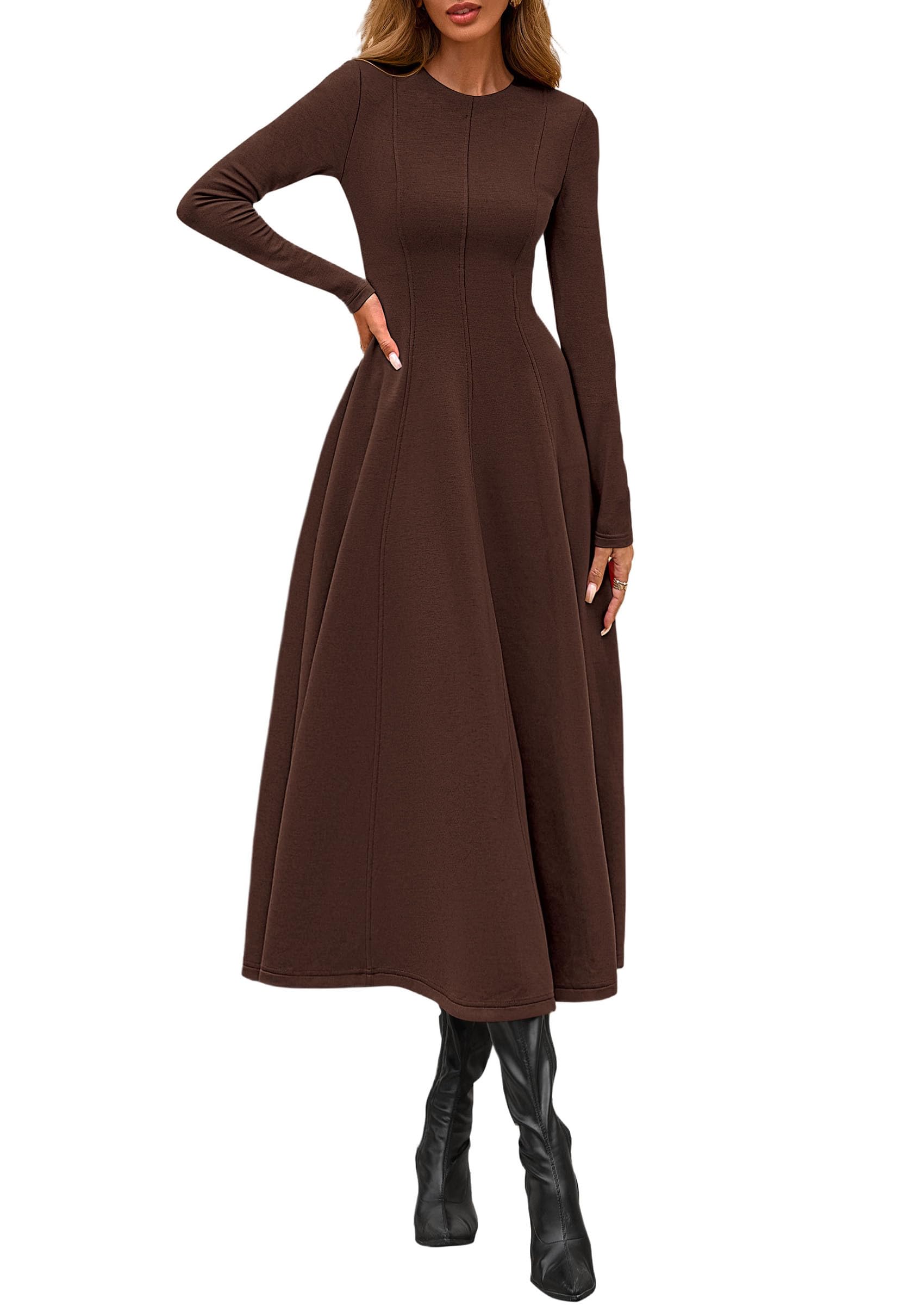 PRETTYGARDEN Cocktail Dresses for Women  Elegant Classy Fall Long Sleeve Midi A Line Flowy Modest Winter Party Dress