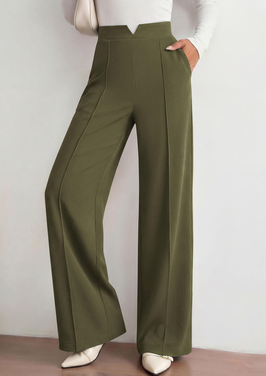 PRETTYGARDEN Women's Dressy Casual Wide Leg Palazzo Pants | V Notch High Waist, Soft Stretchy Knit Flowy Long Lounge Trousers, Casual Daily Office Work Outfits, 2026 Fall Clothes