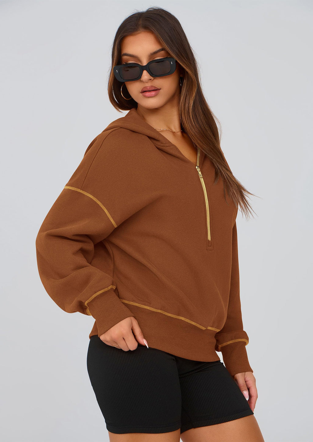 PRETTYGARDEN Women's  Fall Hooded Sweatshirts Long Sleeve Half Zip Cropped Hoodies Pullover Winter Fashion Clothes