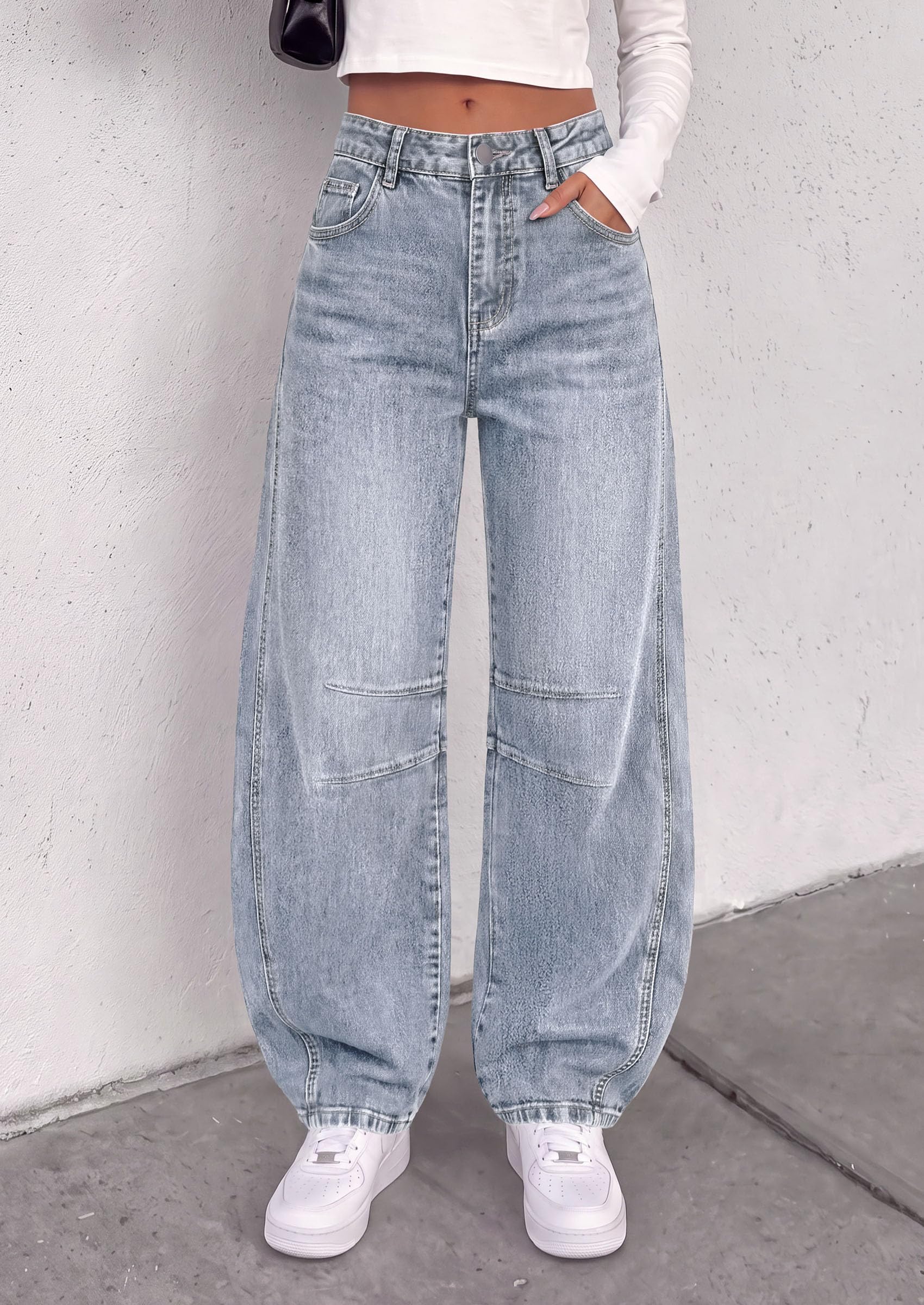 PRETTYGARDEN Women's Barrel Baggy Jeans High Waisted Pants