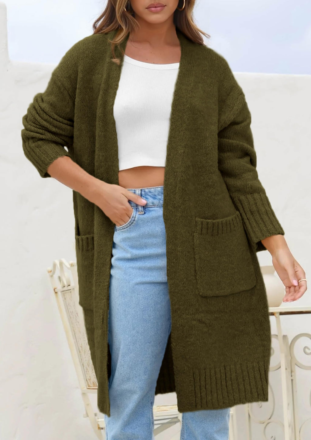 PRETTYGARDEN Fall Long Sleeve Cardigan Sweaters for Women Trendy Winter Open Front Loose Knitted Cardigans with Pockets