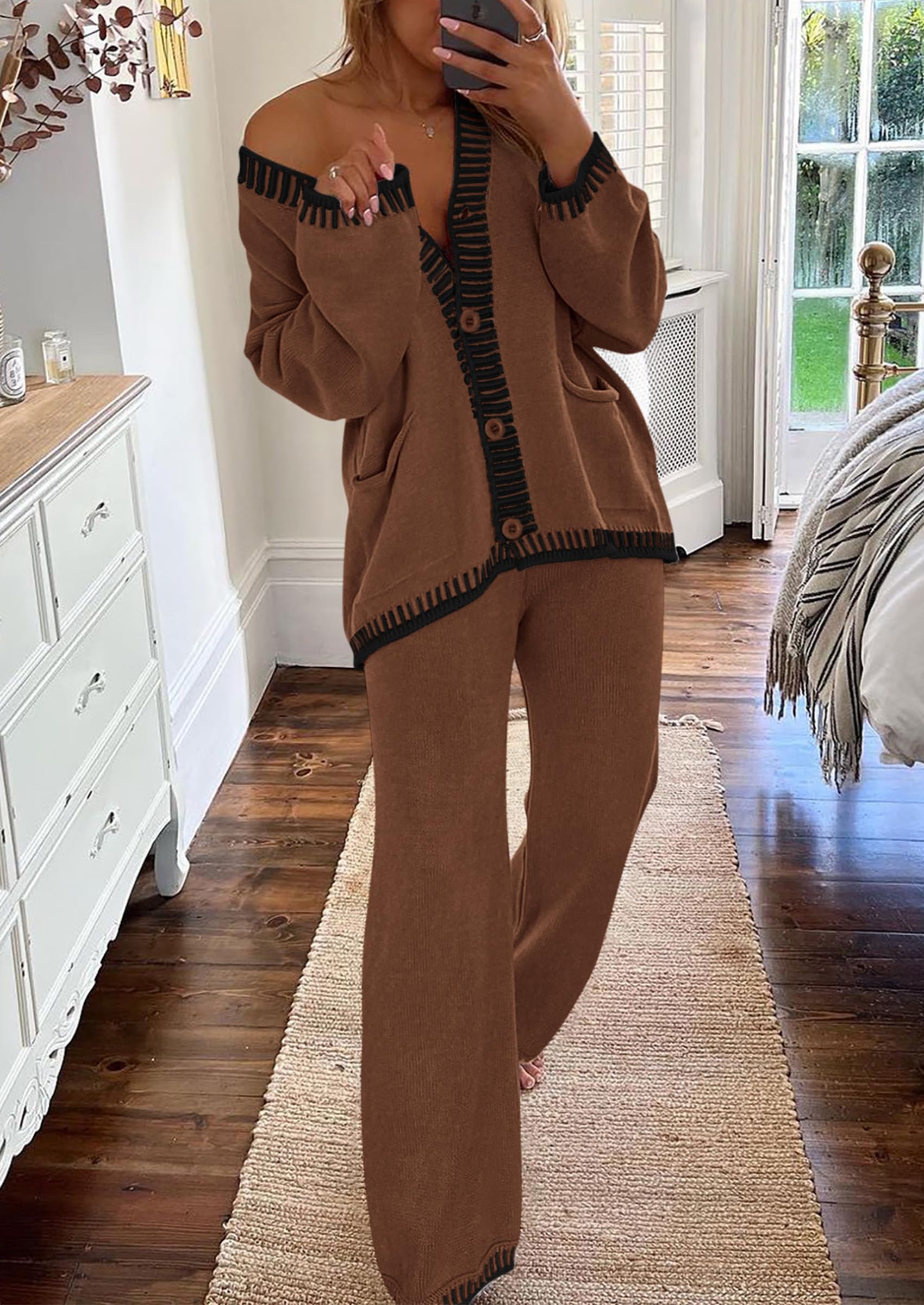 PRETTYGARDEN Lounge Sets for Women Fall Loungewear 2 Piece Outfits Cardigan Sweaters Track Suit Matching Winter Clothing