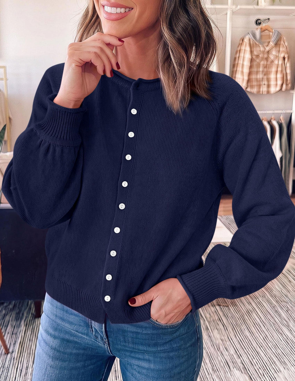 PRETTYGARDEN Women's Knit Cardigan Lightweight Cozy Sweaters Comfy Long Sleeve Work Tops, Button Down Shirts, Rolled Edges, Casual Fall Clothes for Going Out, Holiday, Winter Layering