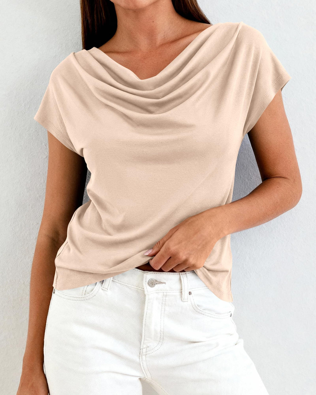 FreshPretty Blouses for Women Dressy Casual Spring Summer Tops Cowl Neck Short Sleeve Shirts Work Office Business Outfits