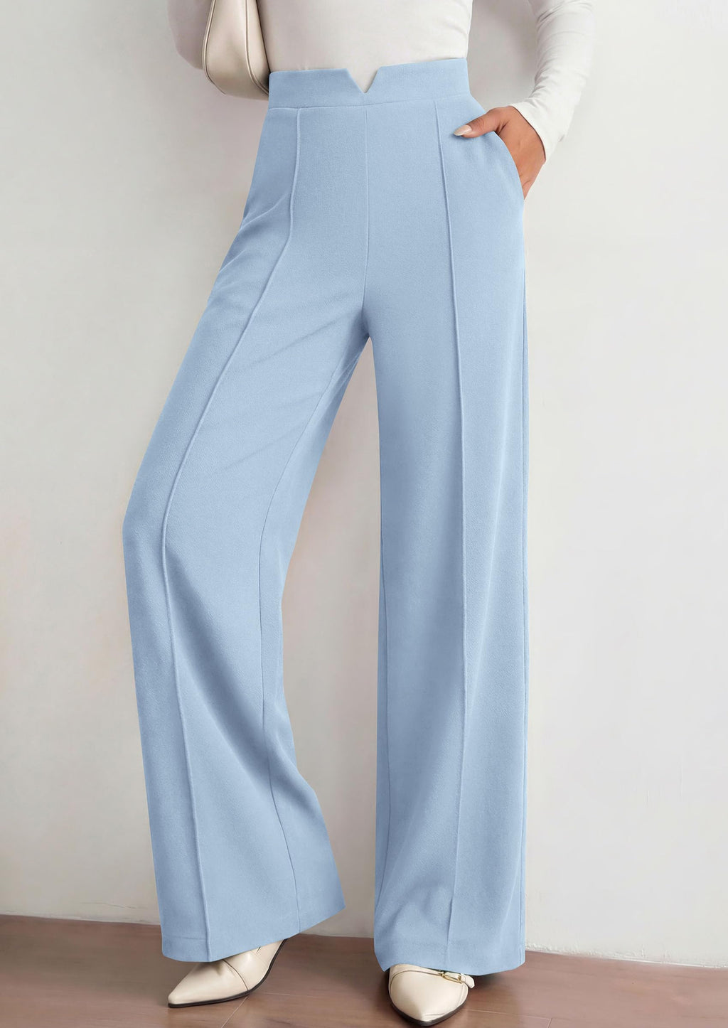 PRETTYGARDEN Women's Dressy Casual Wide Leg Palazzo Pants | V Notch High Waist, Soft Stretchy Knit Flowy Long Lounge Trousers, Casual Daily Office Work Outfits, 2026 Fall Clothes