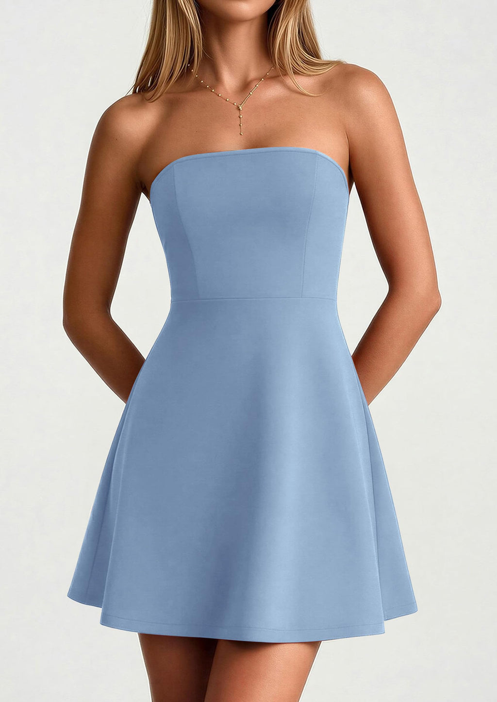PRETTYGARDEN Women's Strapless Mini Summer Dress  Spring A Line Tube Top Wedding Guest Cocktail Party Short Dresses