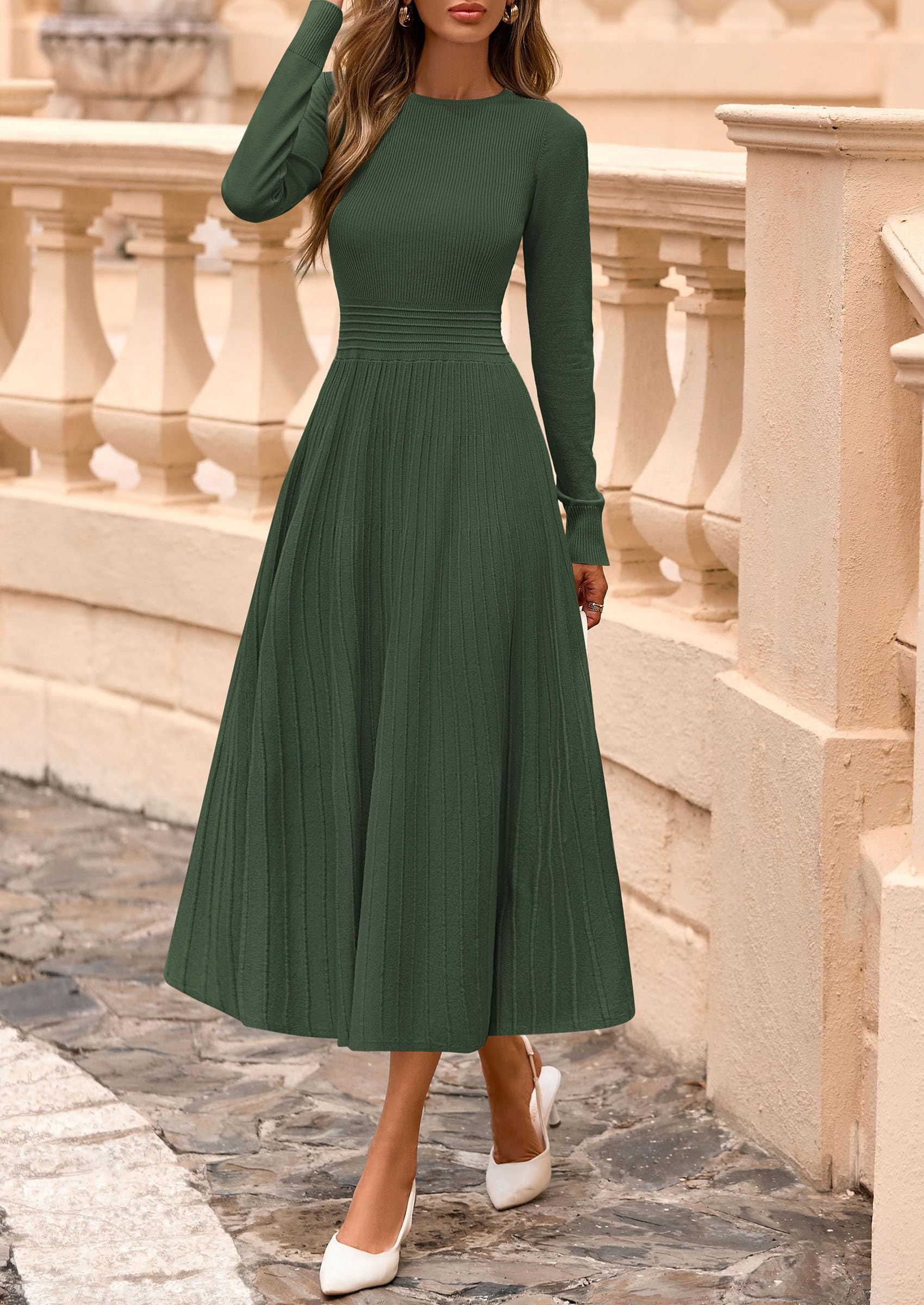 PRETTYGARDEN Womens Sweater Dress  Long Sleeve Elegant Knit A Line Fall Wedding Guest Cocktail Midi Winter Dresses