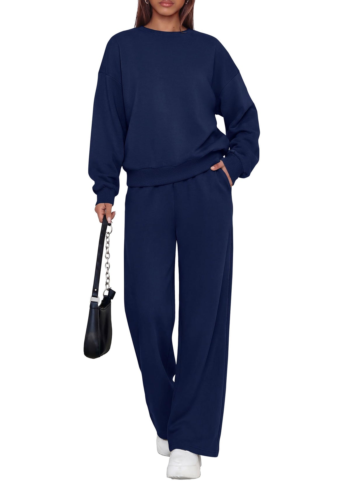 PRETTYGARDEN 2 Piece Lounge Sets for Women Casual Sweatsuits | Soft Fleece Lining,Crew Neck Oversized Sweatshirt & Wide Leg Pants,Workout Airport Matching Set Tracksuit,Fall Winter Outfits